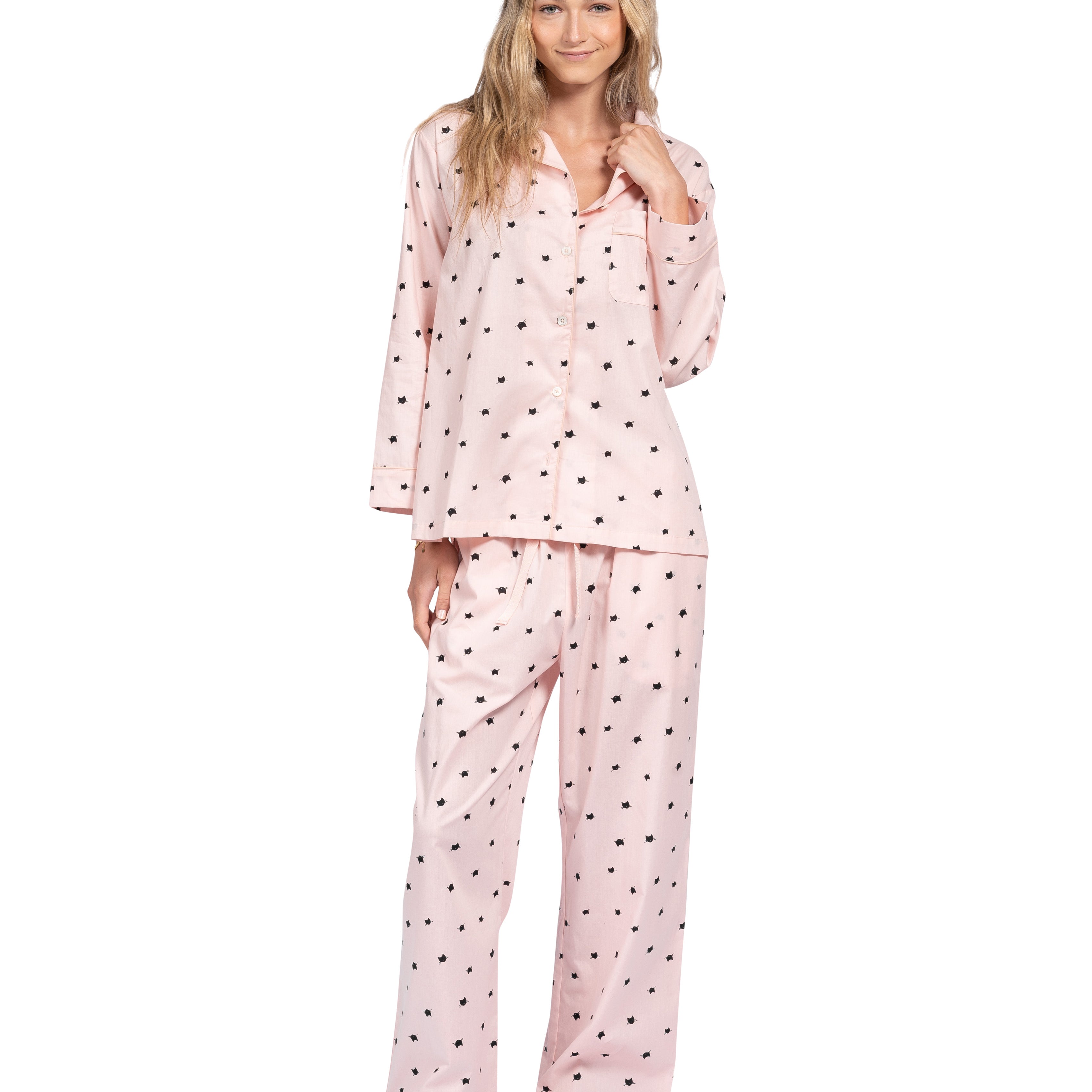 Poplin Long Sleeve & Pant Set - Cat