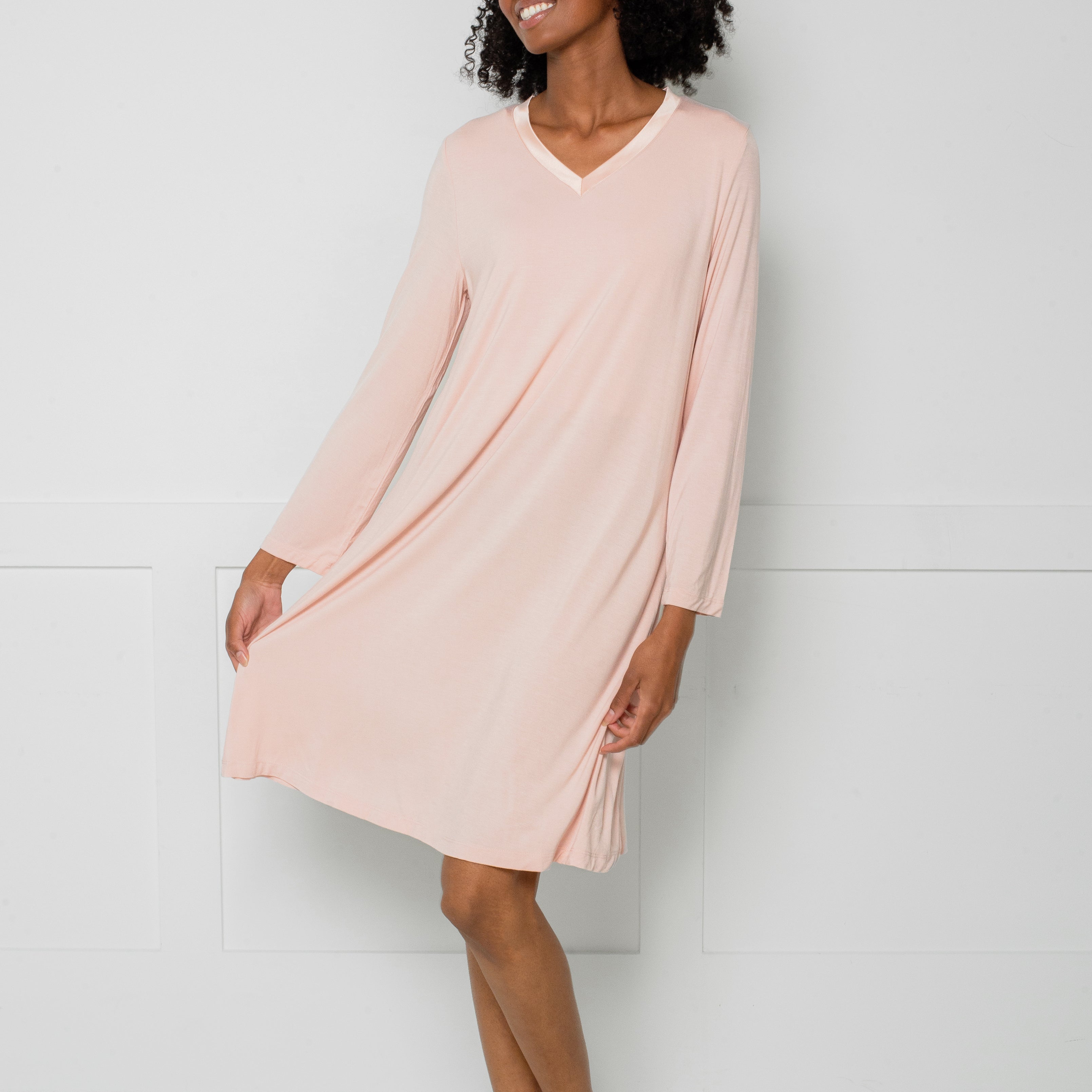 Rayon/Spandex Satin Trim Sleep Dress