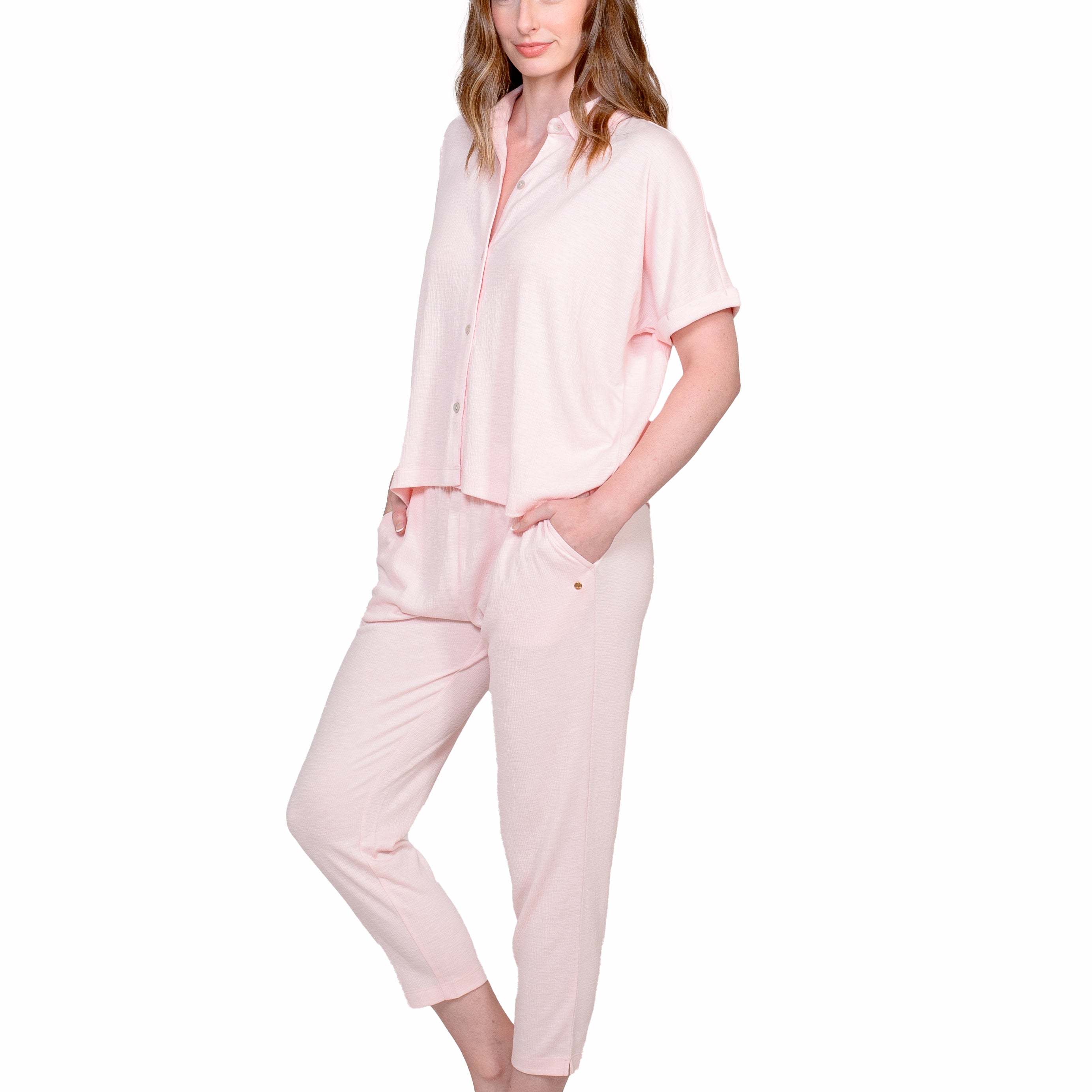 Button Front Top & Tapered Pant Set
