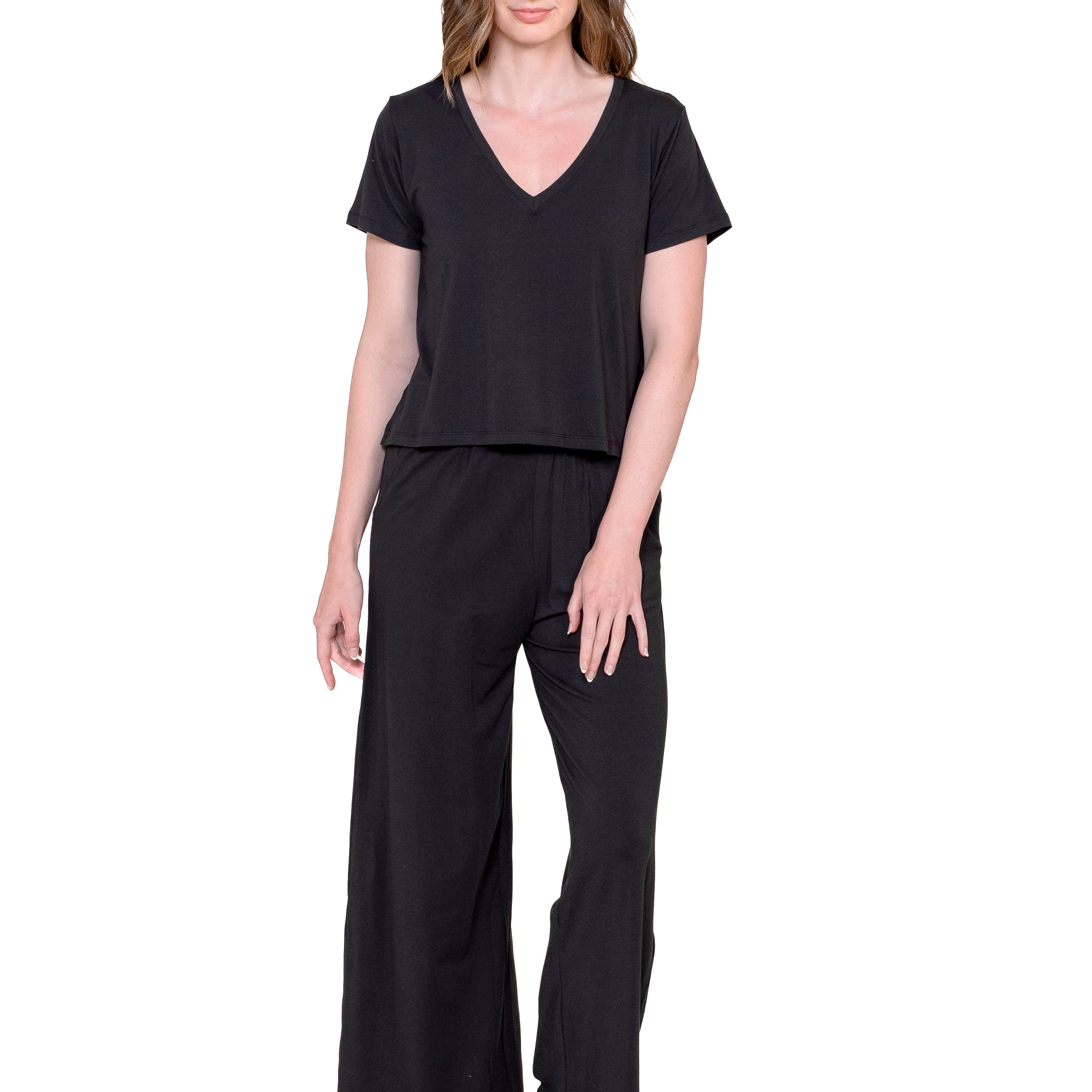 V-Neck Tee & Wide Leg Lounge Pant Set