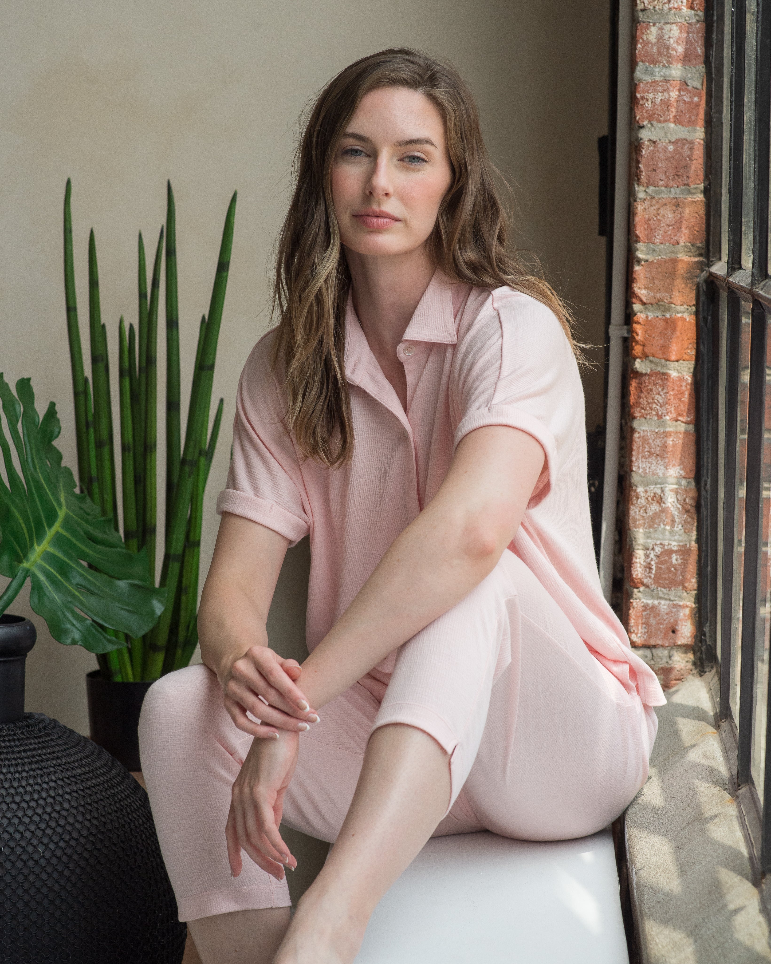 Button Front Top & Tapered Pant Set
