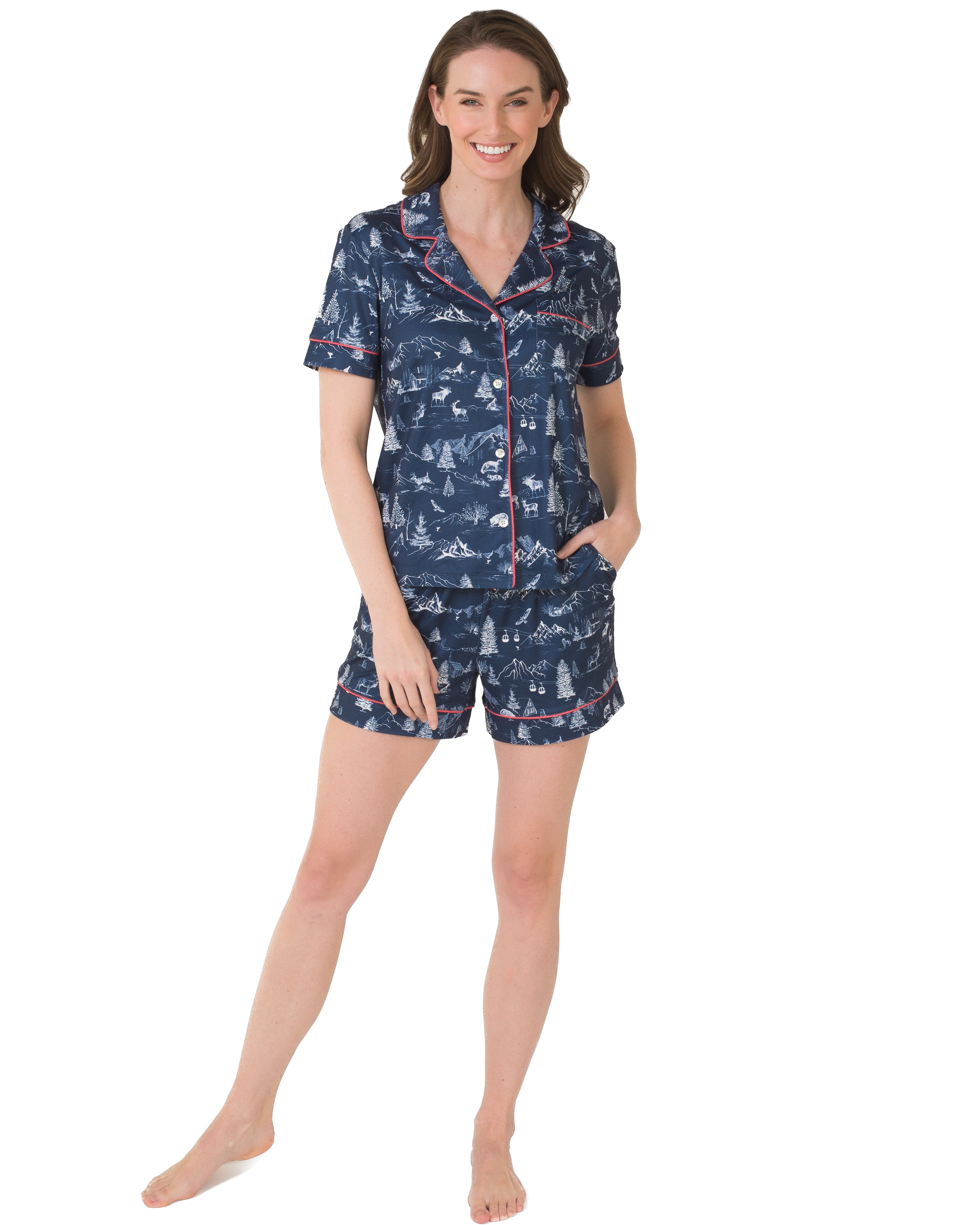 Short Sleeve Notch Collar Top & Short Pajama Gift Set