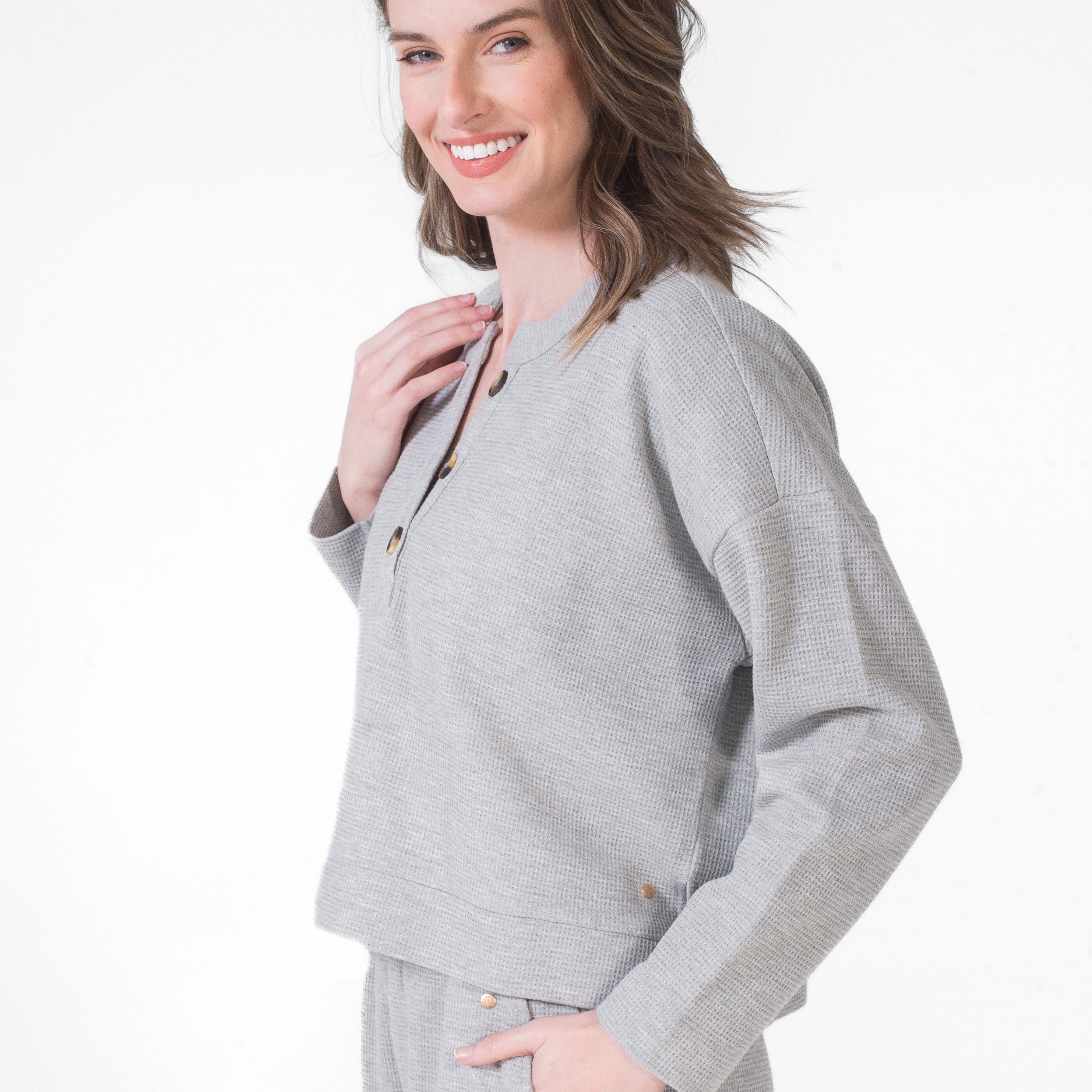 Waffle Henley And Capri Set