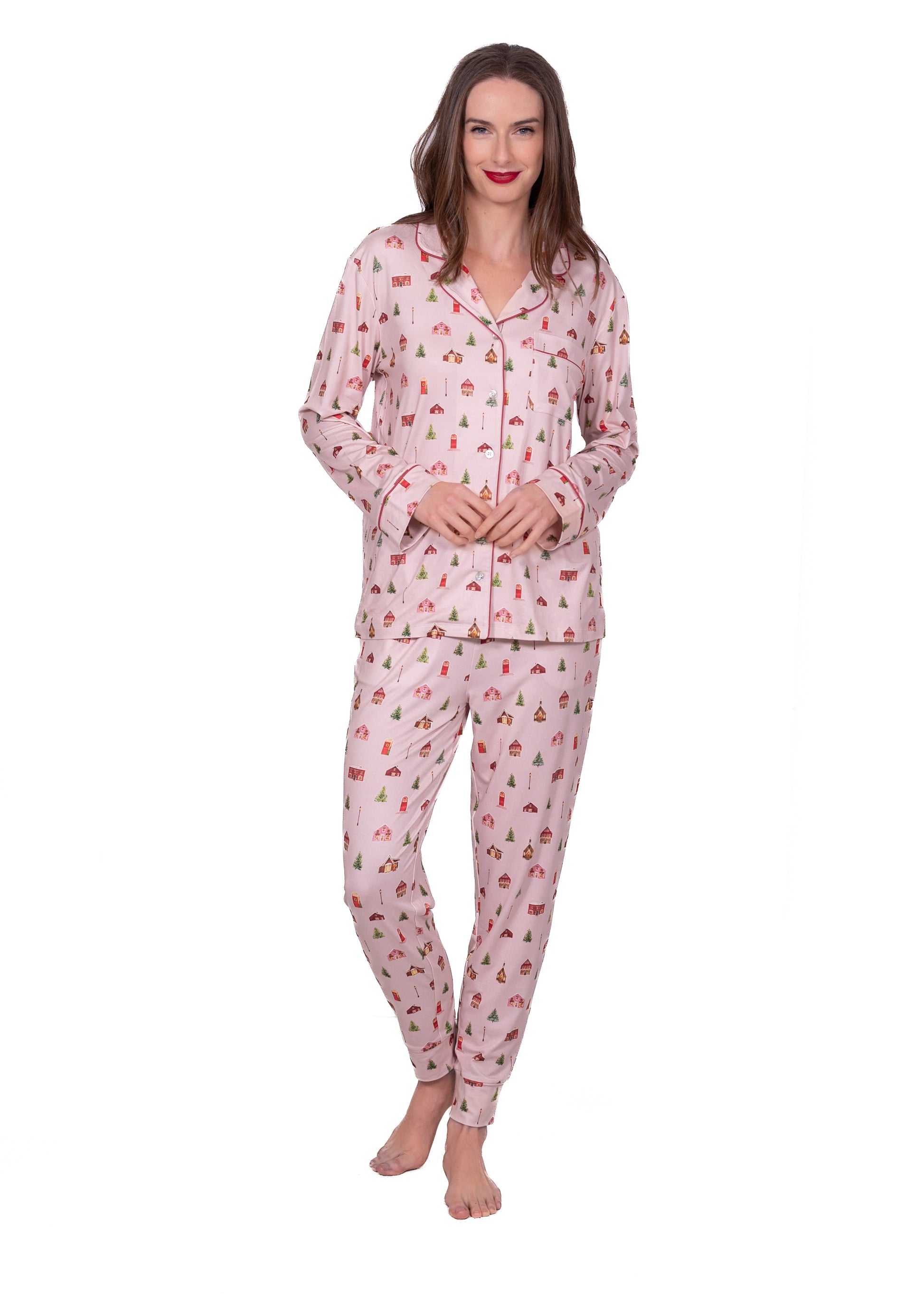 Long Sleeve Notch Collar Top & Jogger Pajama Set