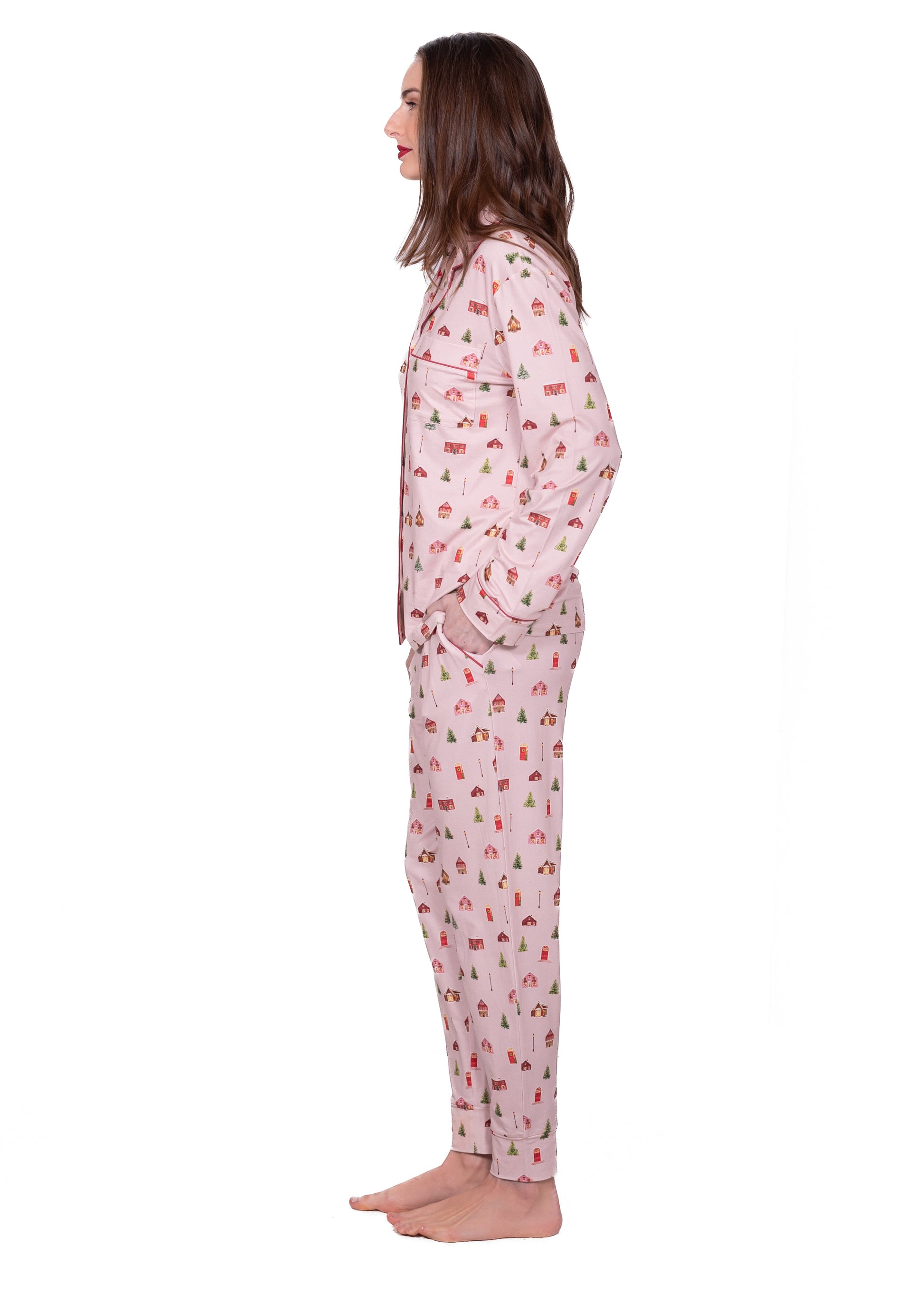 Long Sleeve Notch Collar Top & Jogger Pajama Set