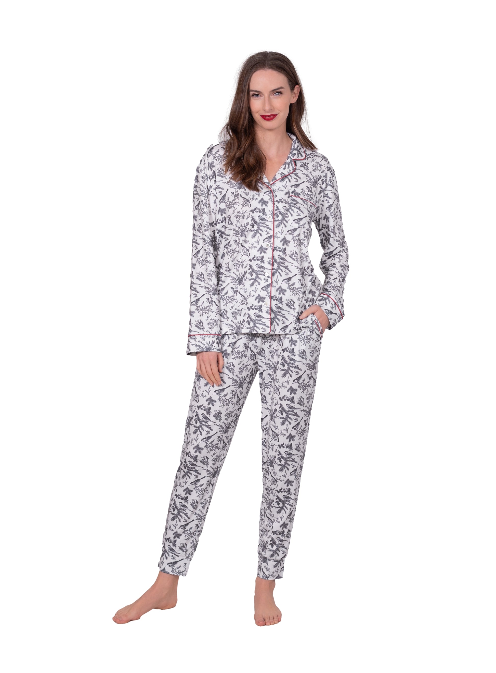 Long Sleeve Notch Collar Top & Jogger Pajama Set