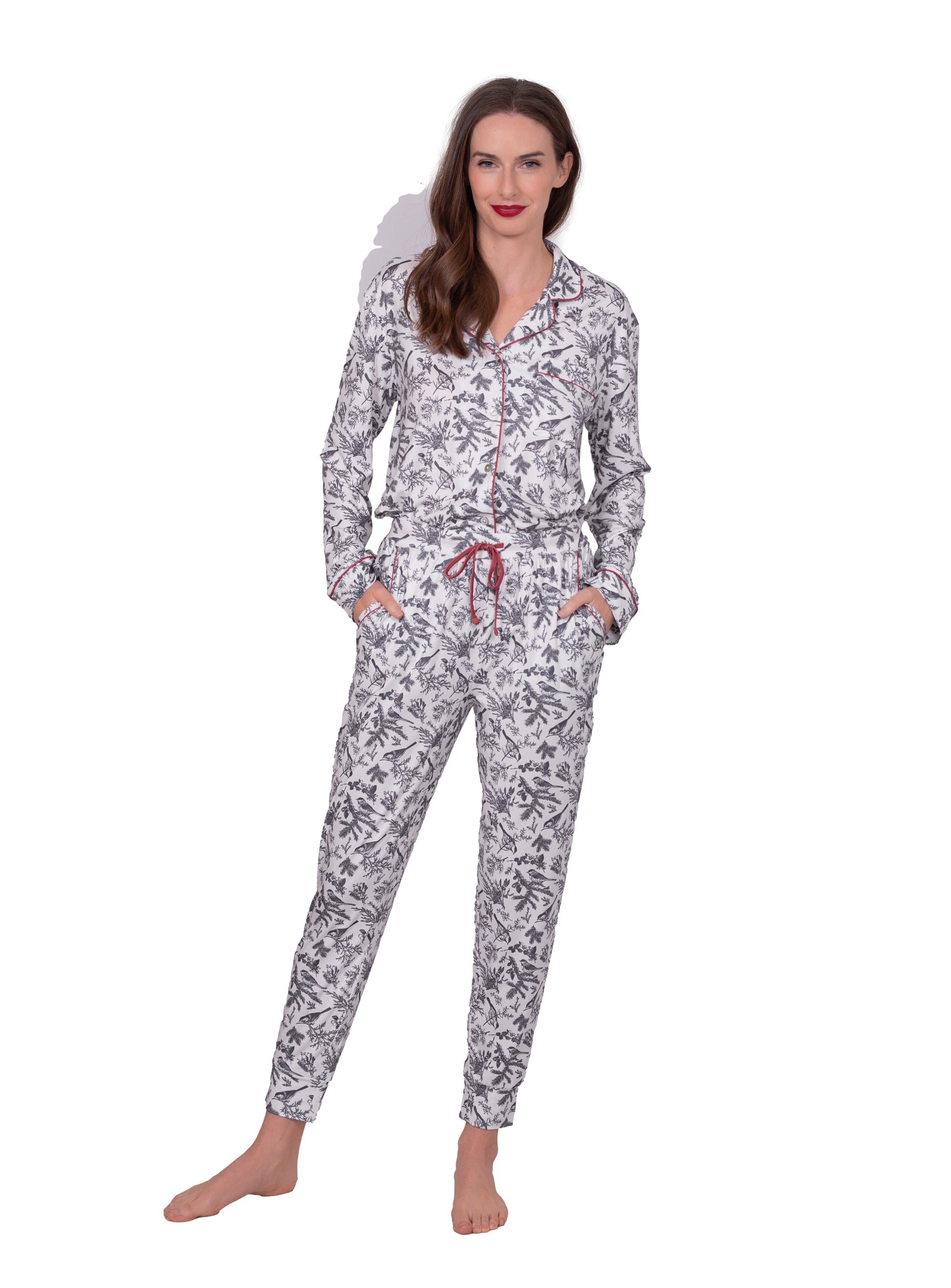Long Sleeve Notch Collar Top & Jogger Pajama Set