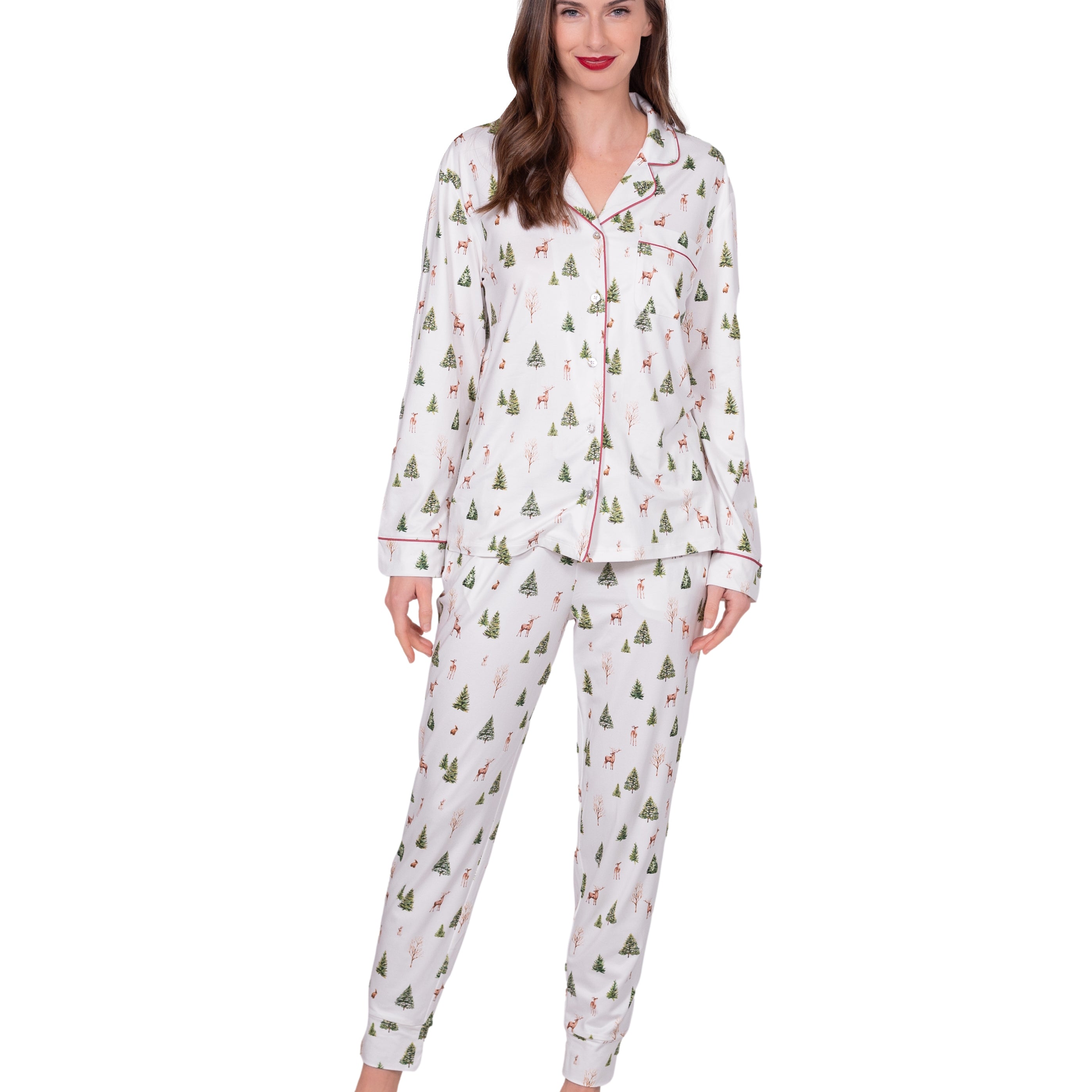 Long Sleeve Notch Collar Top & Jogger Pajama Set