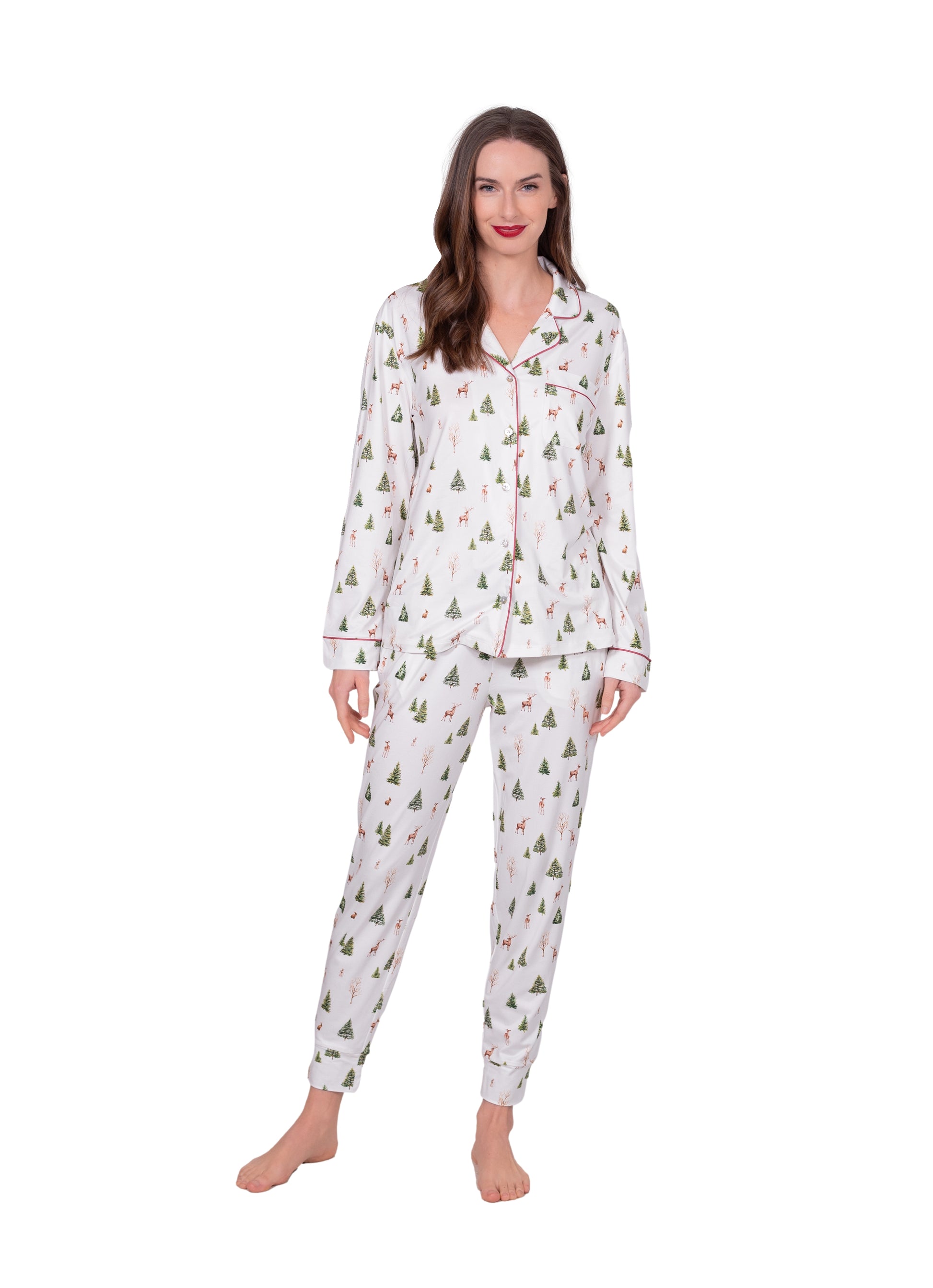 Long Sleeve Notch Collar Top & Jogger Pajama Set