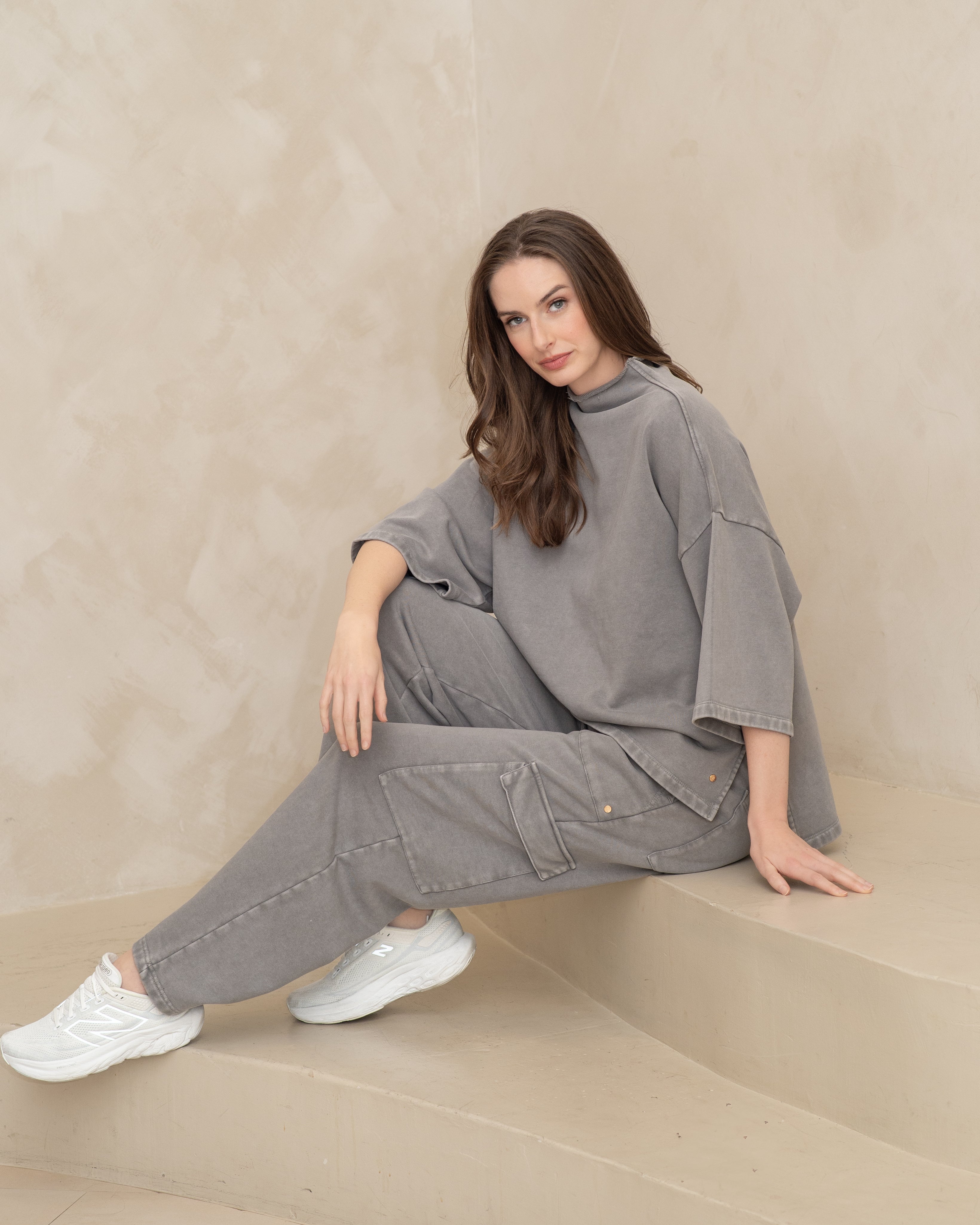 French Terry Wide Leg Cargo Pants