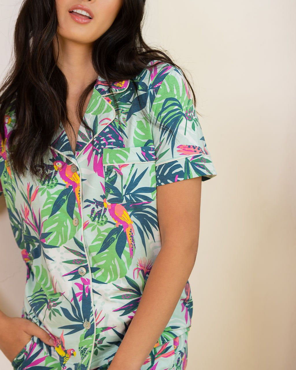 MODAL NOTCH COLLAR SHIRT & HIGH WAIST SHORT PJ SET - LATTELOVE Co.