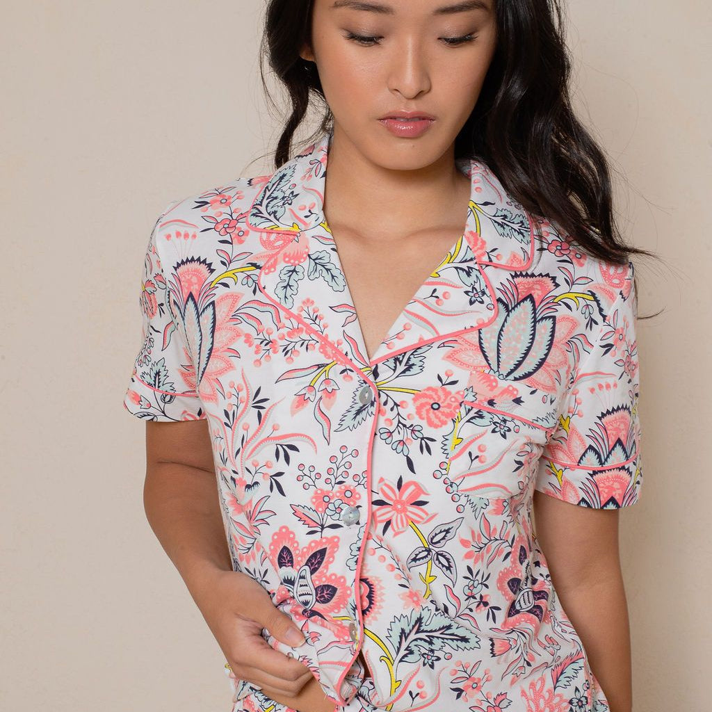 MODAL NOTCH COLLAR SHIRT & HIGH WAIST SHORT PJ SET - LATTELOVE Co.