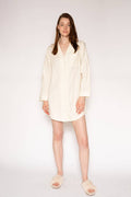Long Sleeve Flannel Night Shirt - Irish Cream Pindot - LATTELOVE Co.