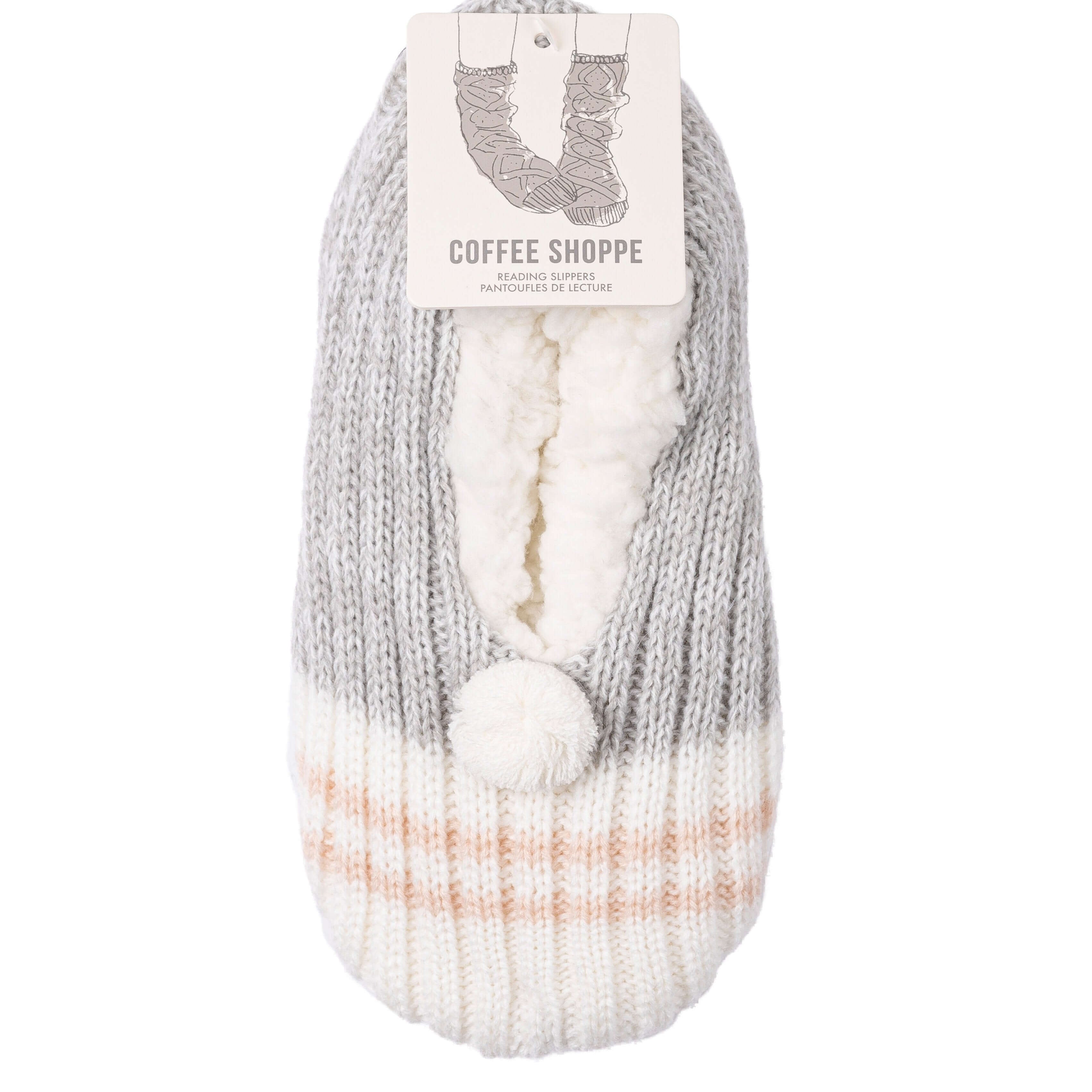 Canadiana Plush Pom-Pom Slippers - Soft Grey - LATTELOVE Co.
