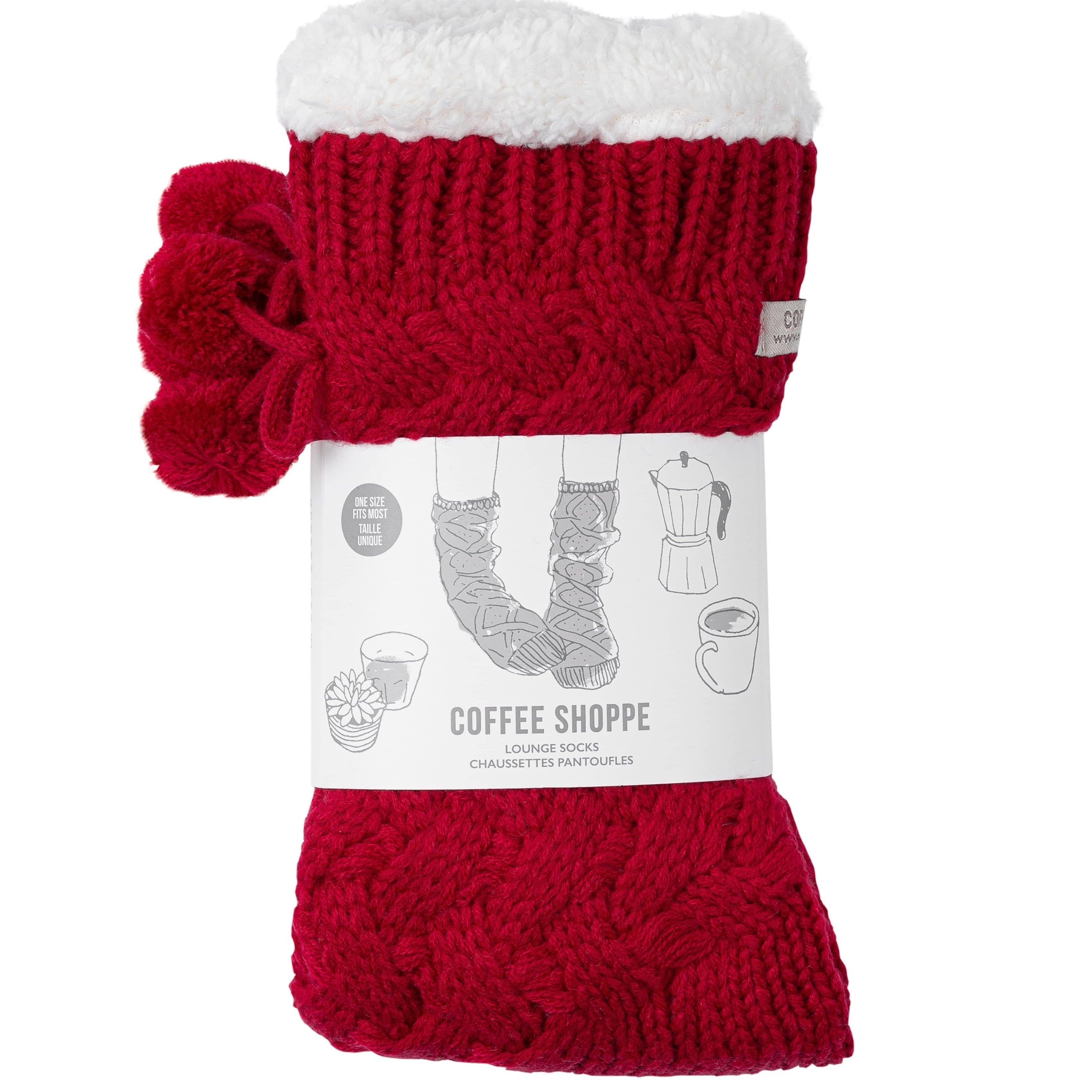 Textured Basket Weave Lounge Socks - Deep Red - LATTELOVE Co.
