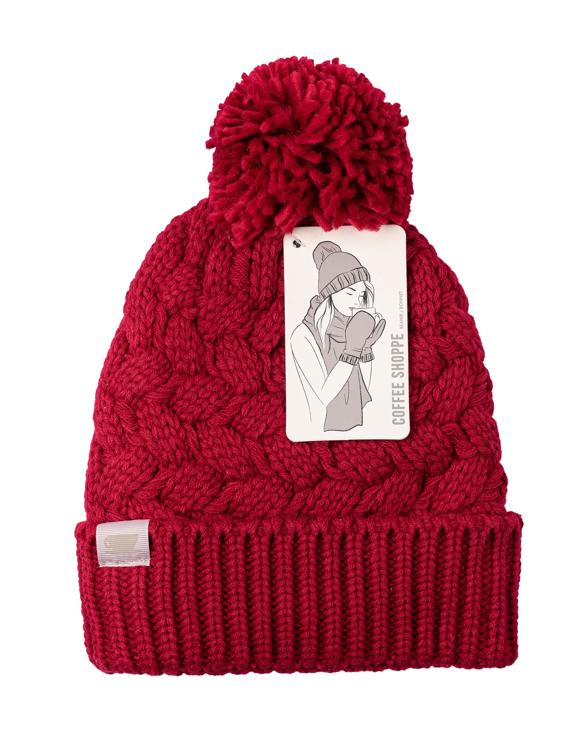 Embrace The Cold In Style: Stay Cozy With Coffee Shoppe'S Textured Cable Collection In Deep Red!"