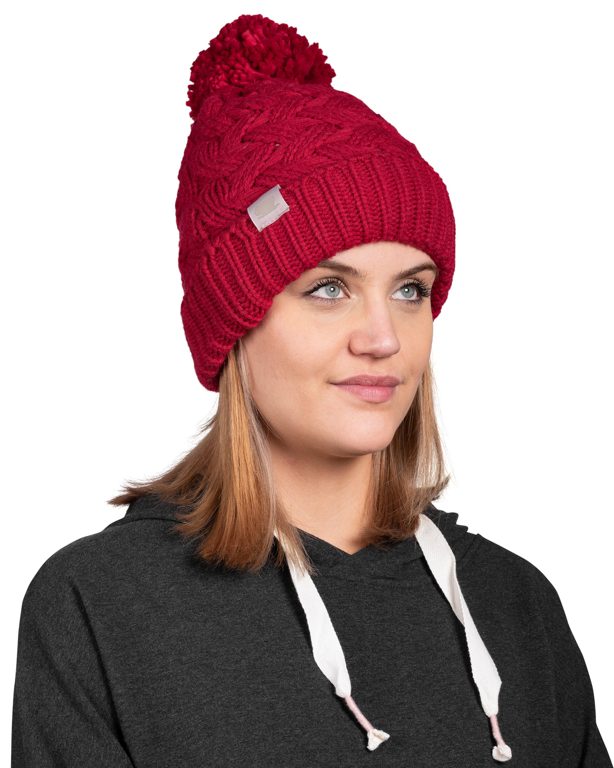 Embrace the Cold in Style: Stay Cozy with Coffee Shoppe's Textured Cable Collection in Deep Red!"