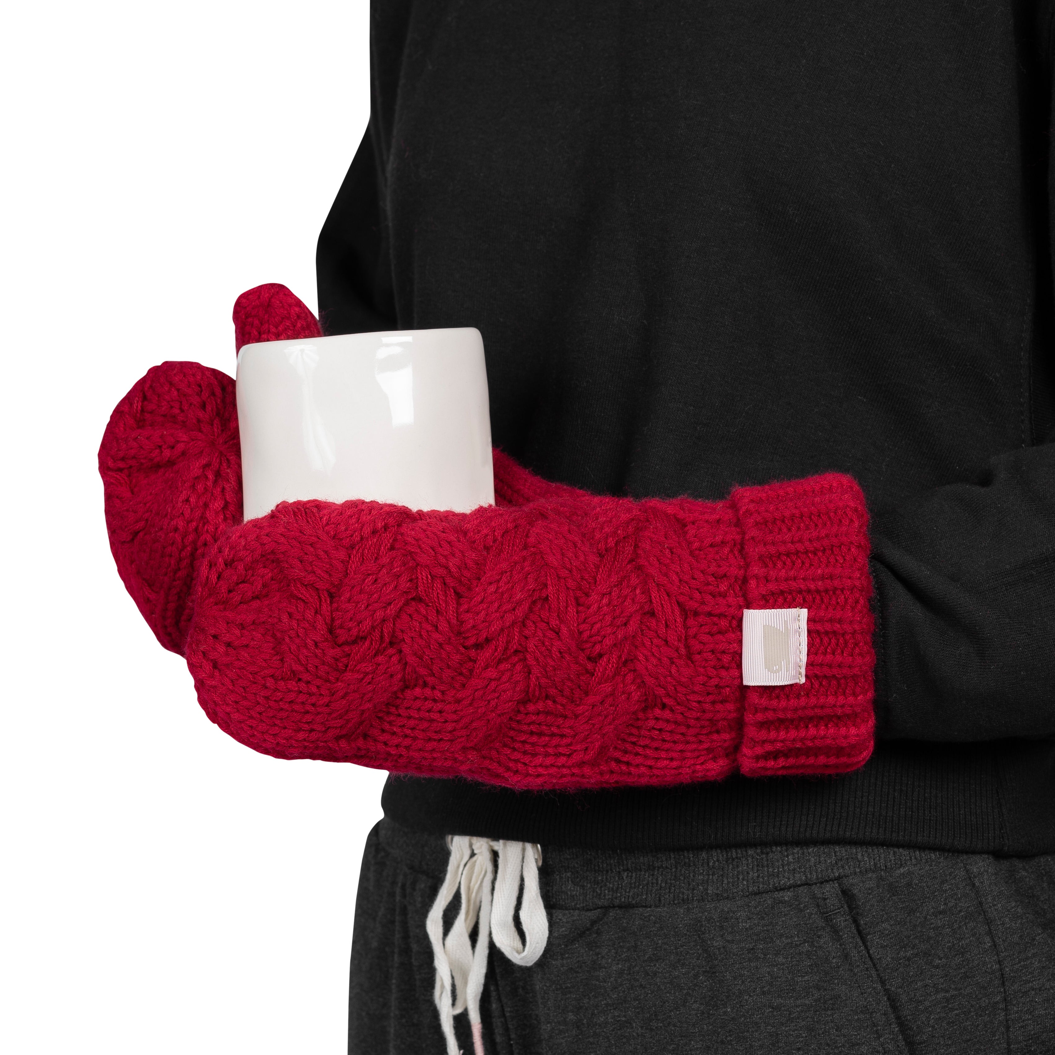 Twisted Texture Cozy Mittens - Deep Red