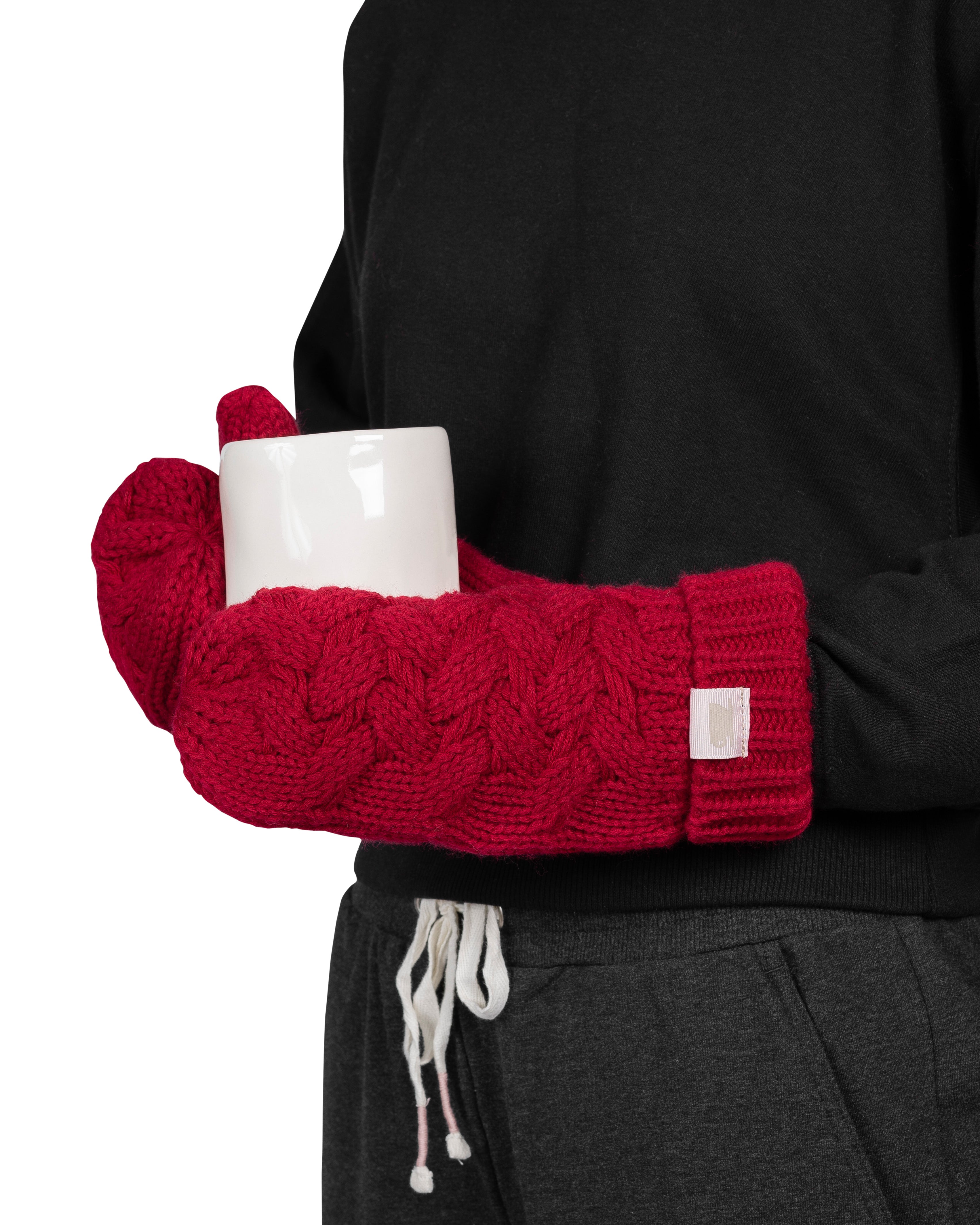 Twisted Texture Cozy Mittens - Deep Red