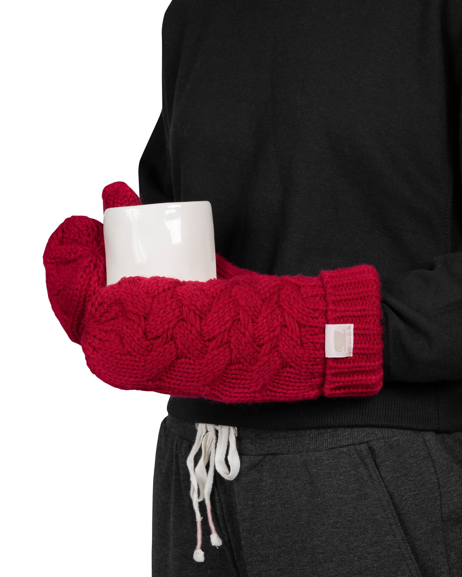 Embrace The Cold In Style: Stay Cozy With Coffee Shoppe'S Textured Cable Collection In Deep Red!"
