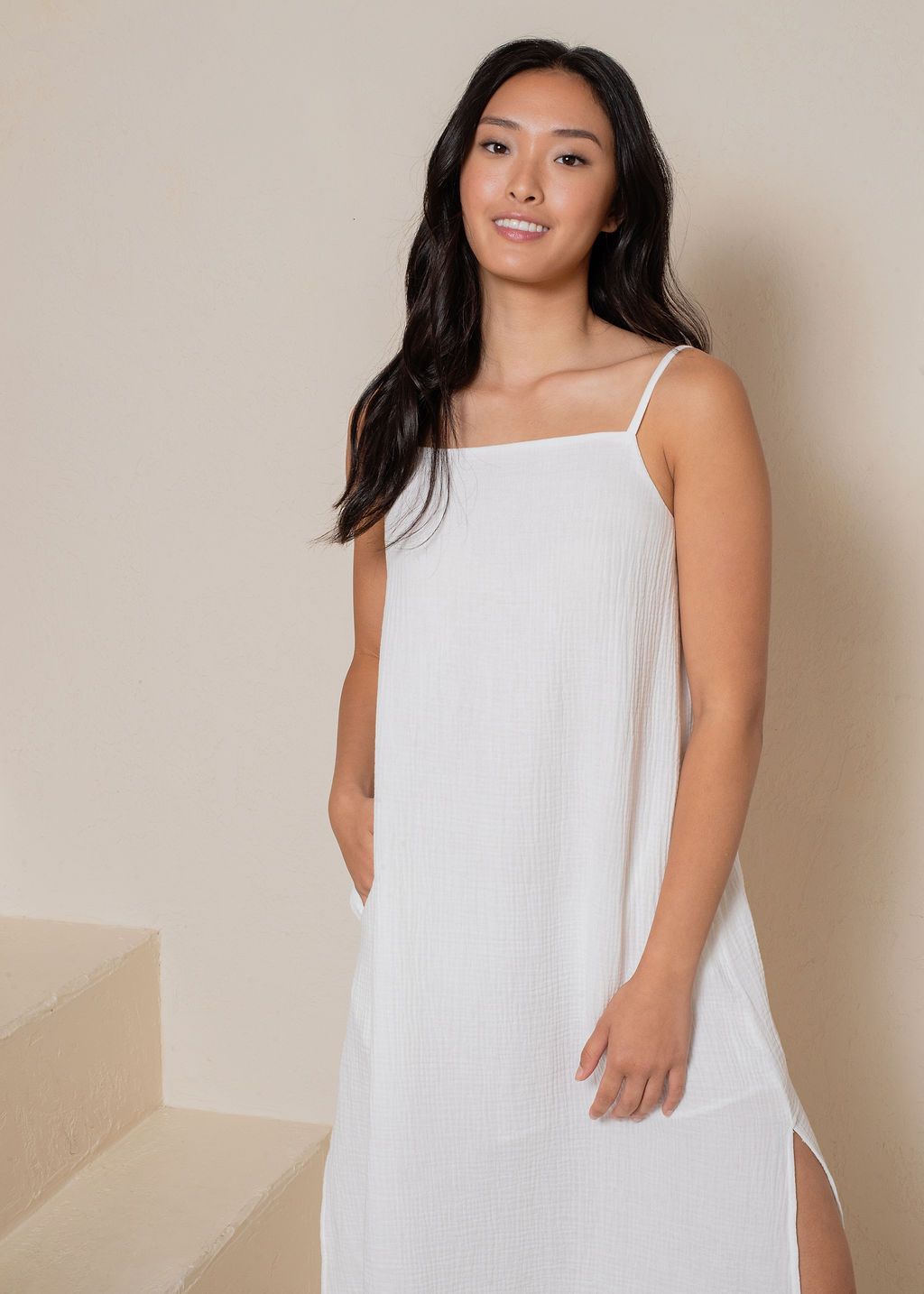 CRINKLED COTTON GAUZE MAXI DRESS - LATTELOVE Co.