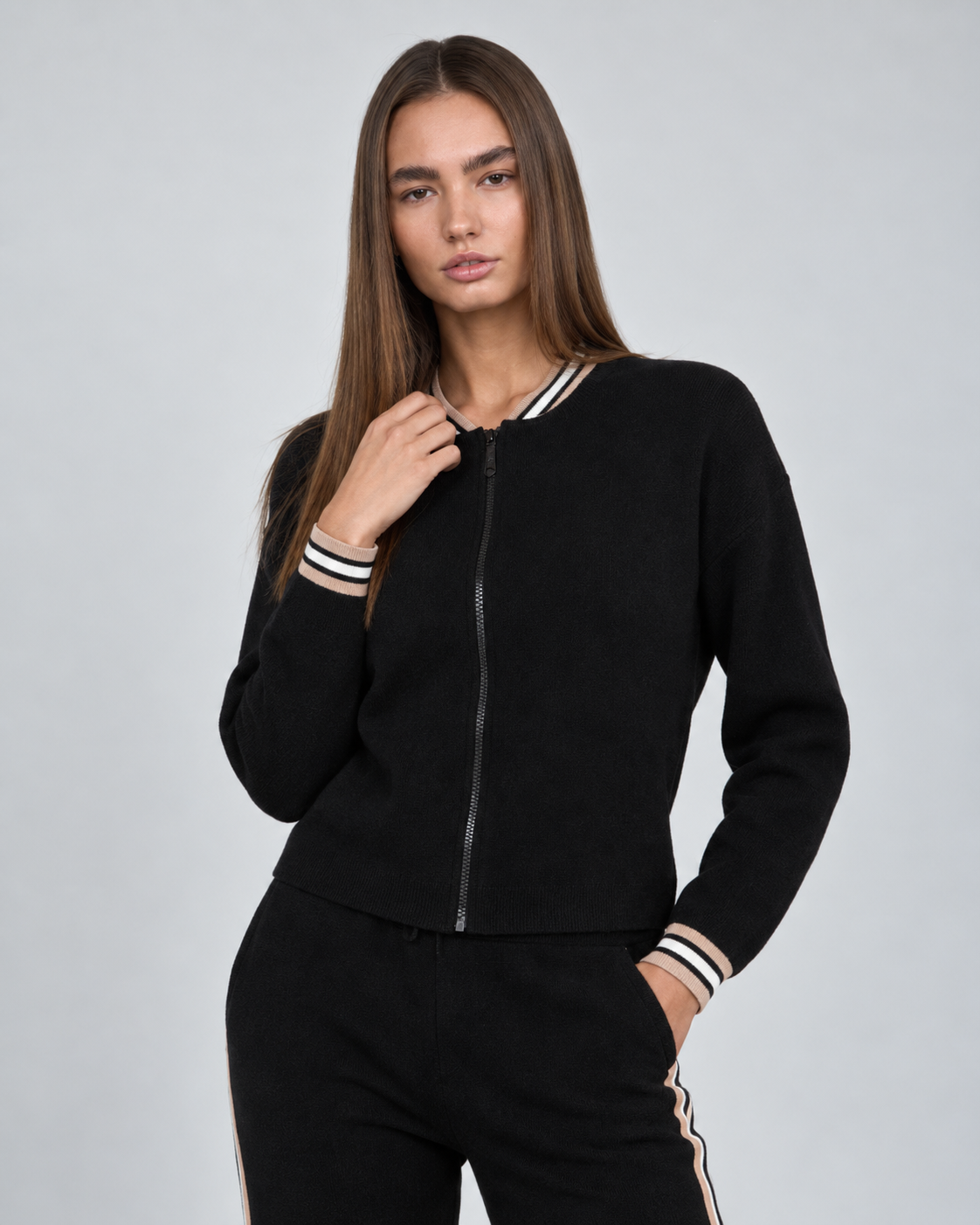 SOFT KNIT ATHLETIC BOMBER JACKET