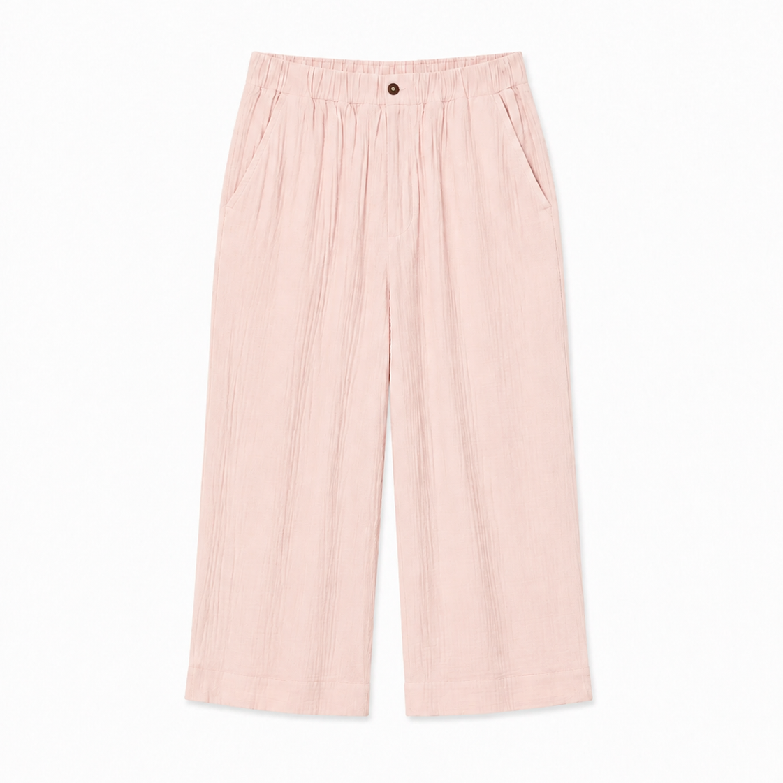 Crinkled Cotton Gauze Relaxed High Waisted Capri