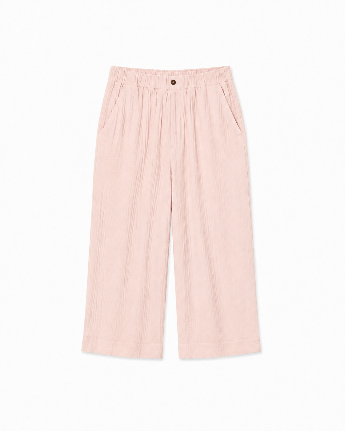 Crinkled Cotton Gauze Relaxed High Waisted Capri