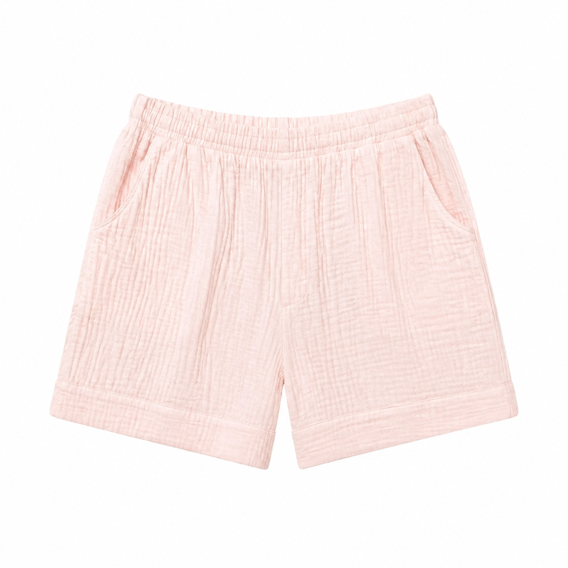 Crinkled Cotton Gauze Relaxed High Waist Shorts