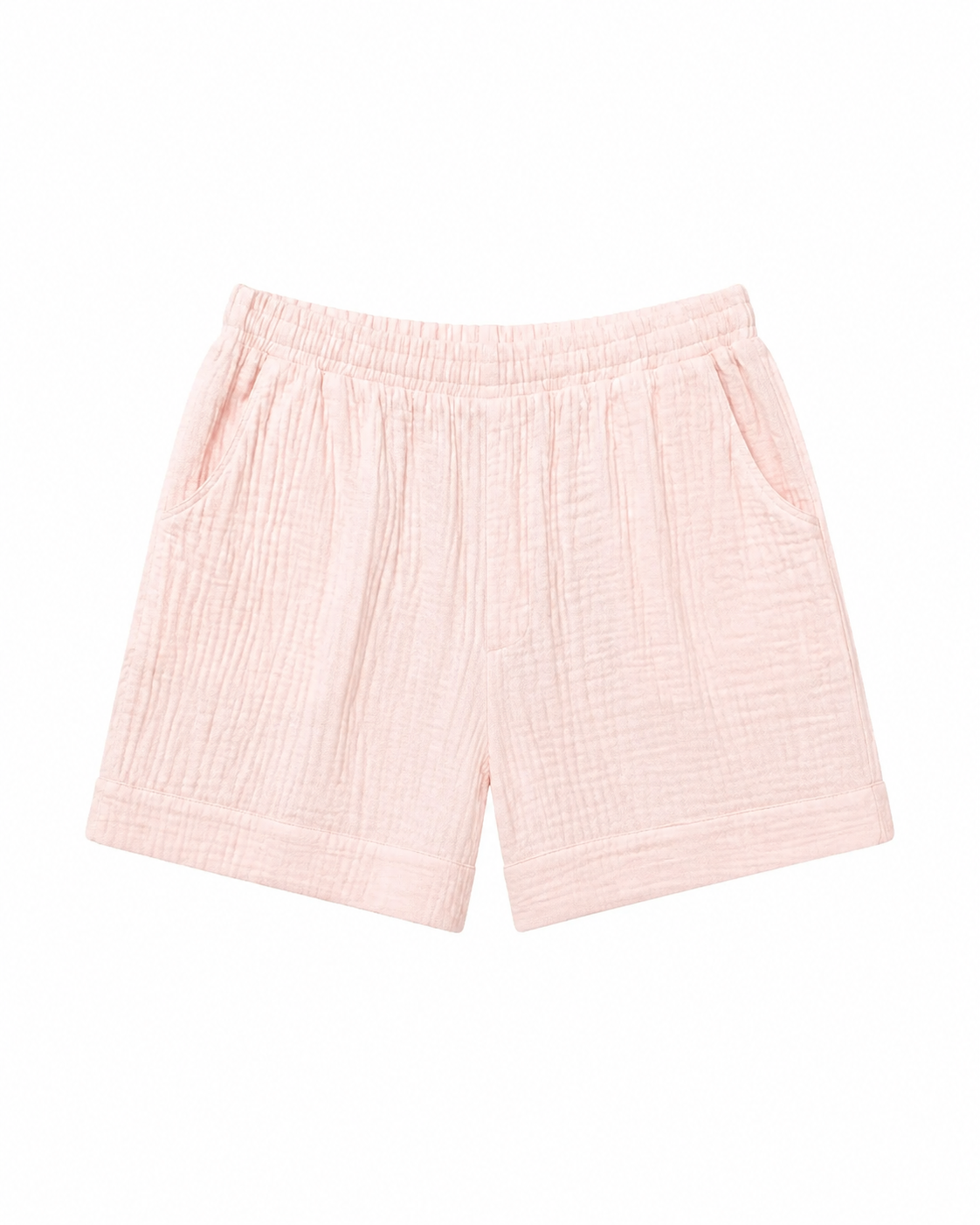 Crinkled Cotton Gauze Relaxed High Waist Shorts
