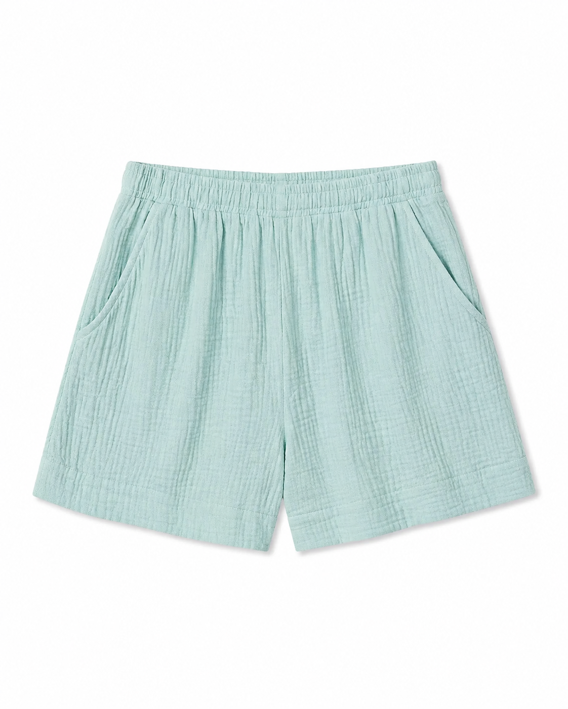 Crinkled Cotton Gauze Relaxed High Waist Shorts