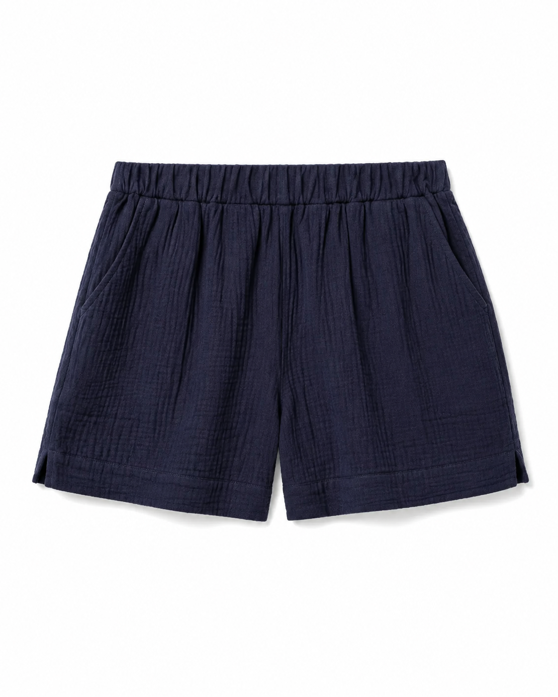 Crinkled Cotton Gauze Relaxed High Waist Shorts