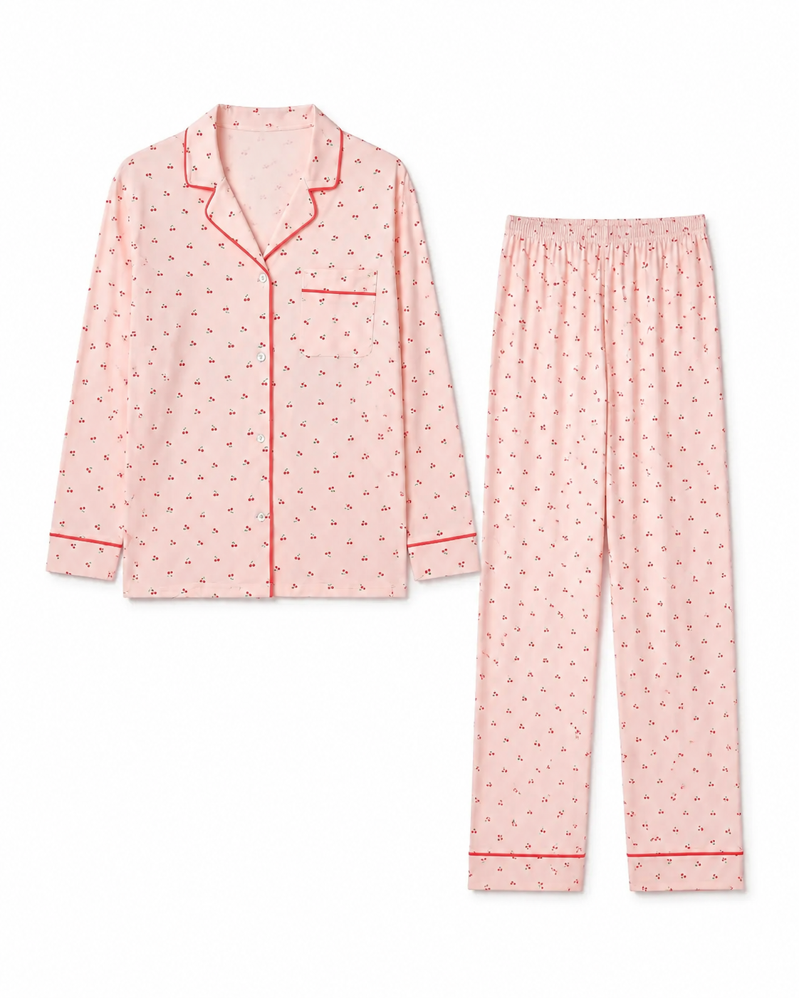 Notch Collar Long Sleeve Top Pant Pajama Set