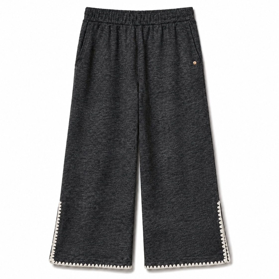 Relaxed Blanket Stitch Wide Leg Cropped Pants