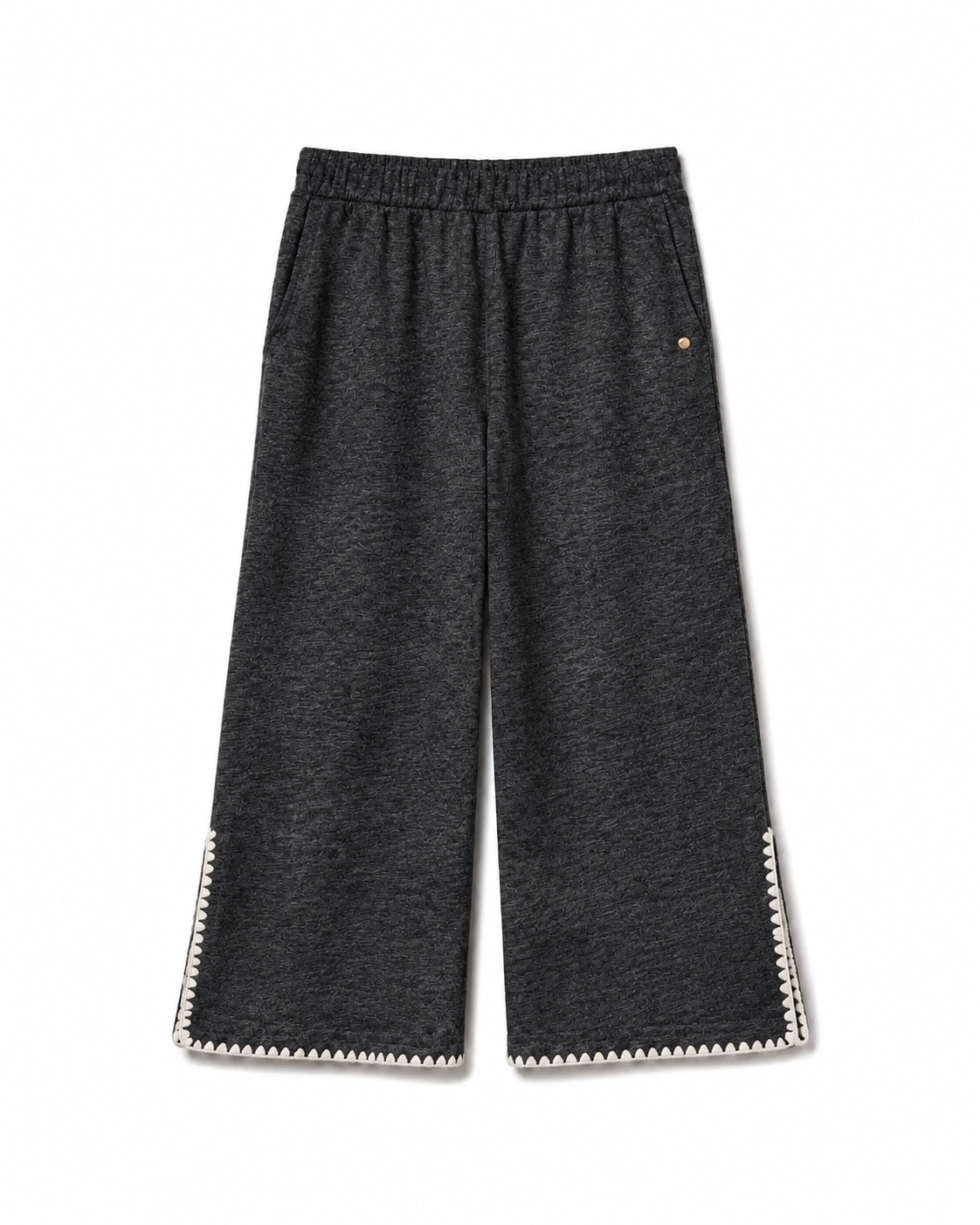 Relaxed Blanket Stitch Wide Leg Cropped Pants