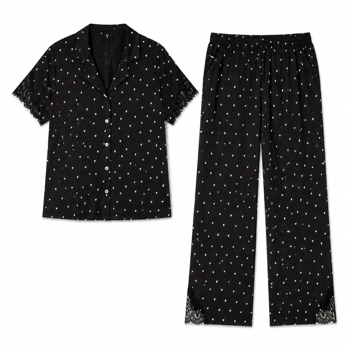 Lace Notch Collar & Pant Set