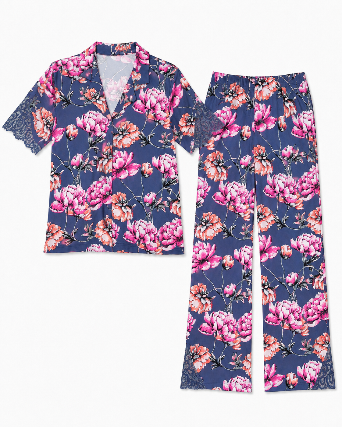 Lace Notch Collar & Pant Set