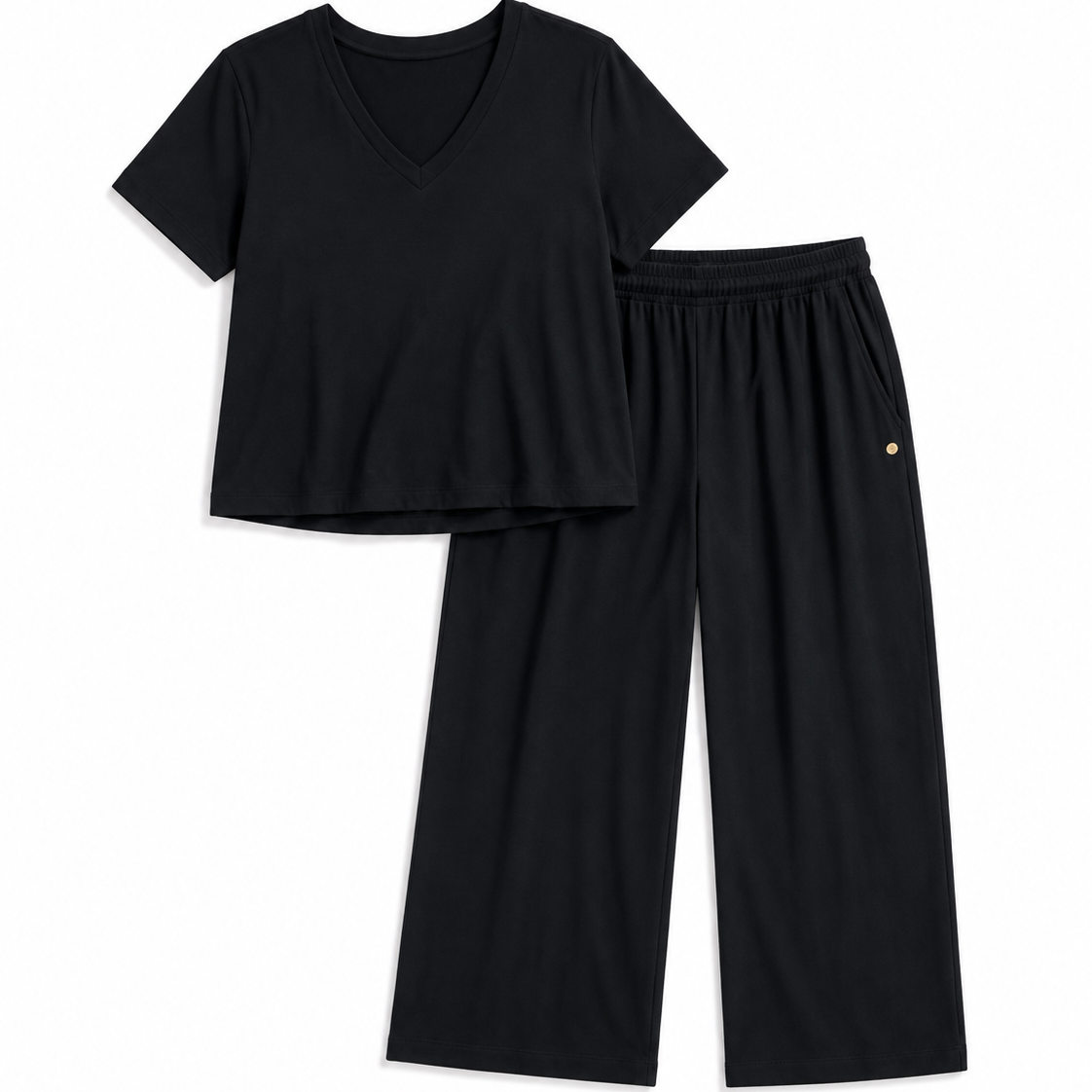 V-Neck Tee & Wide Leg Lounge Pant Set