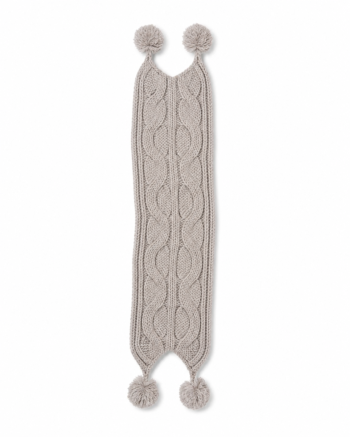 Textured Cable Knit Pom Pom Scarf - Silver Cloud