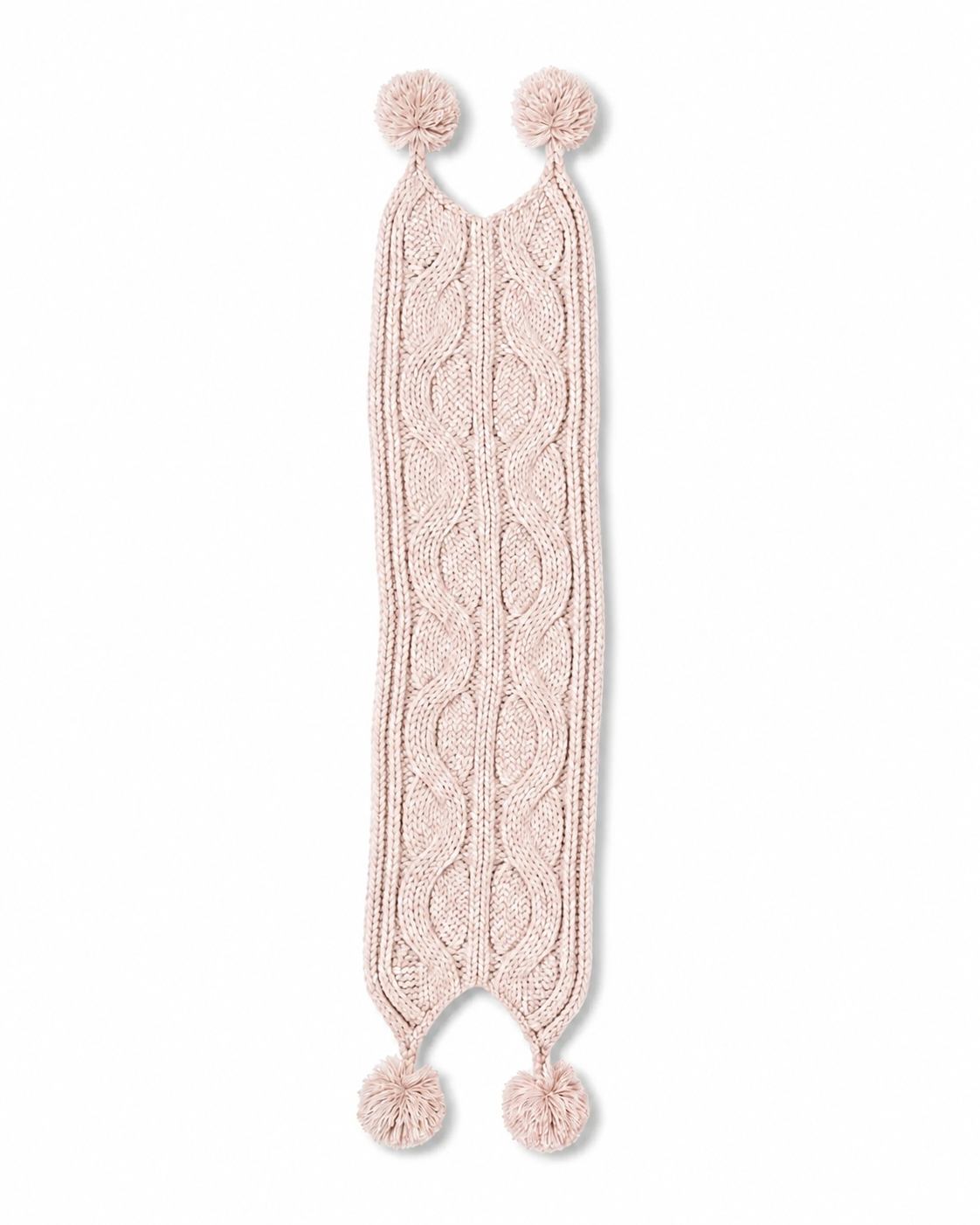 Textured Cable Knit Pom Pom Scarf - Millennial Pink