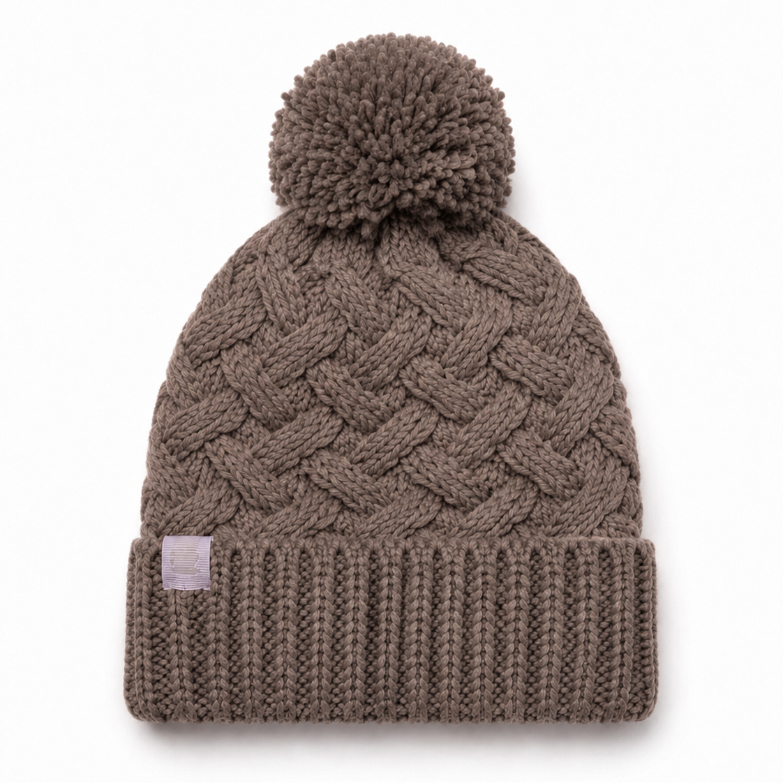 Basket Weave Plush Beanie Hat With Pom Pom - Fungi
