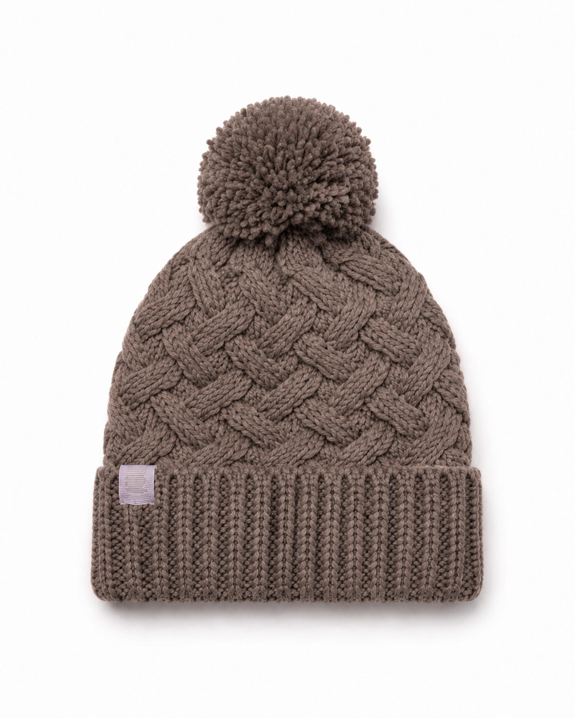 Basket Weave Plush Beanie Hat With Pom Pom - Fungi
