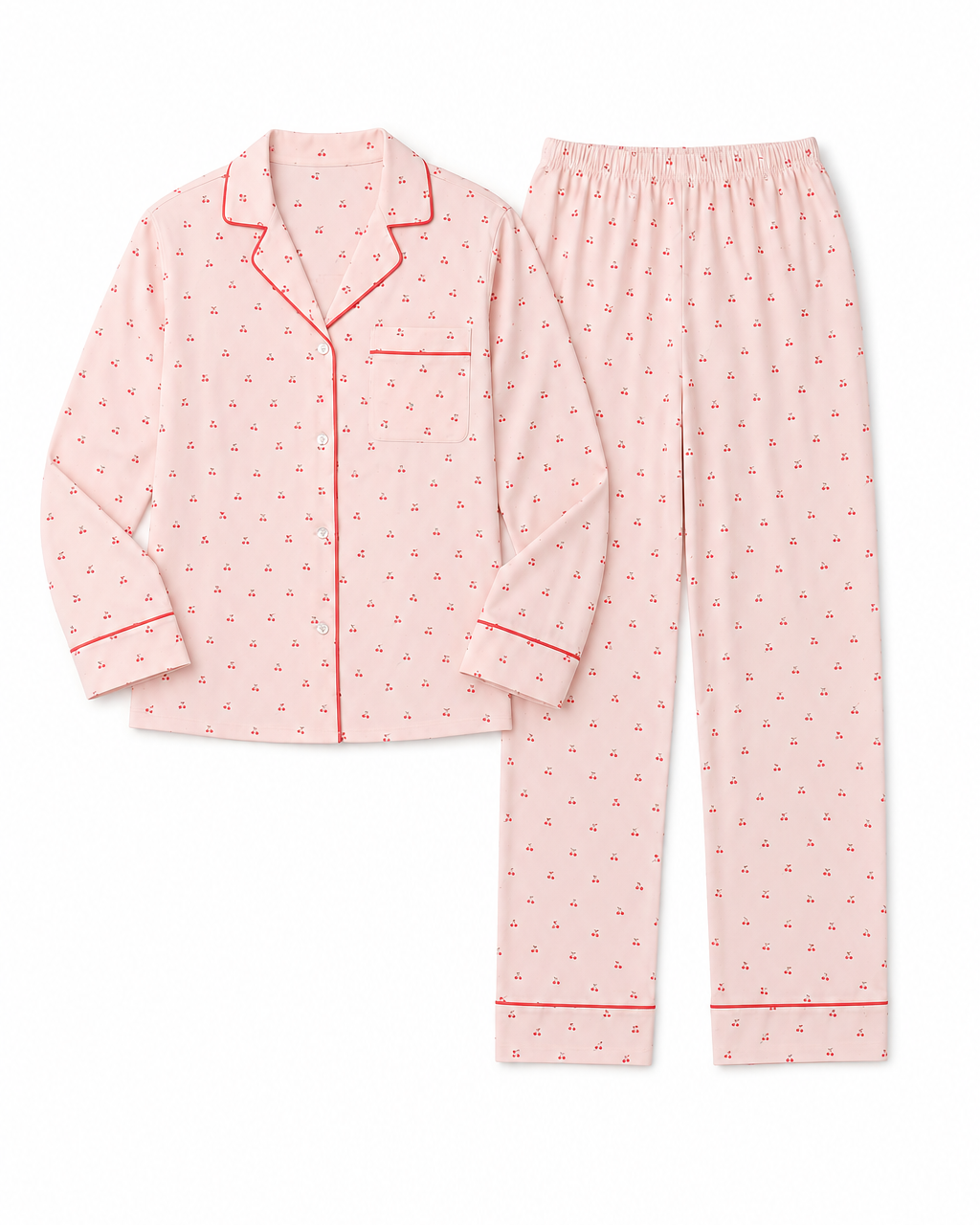 Notch Collar Long Sleeve Top Pant Pajama Set