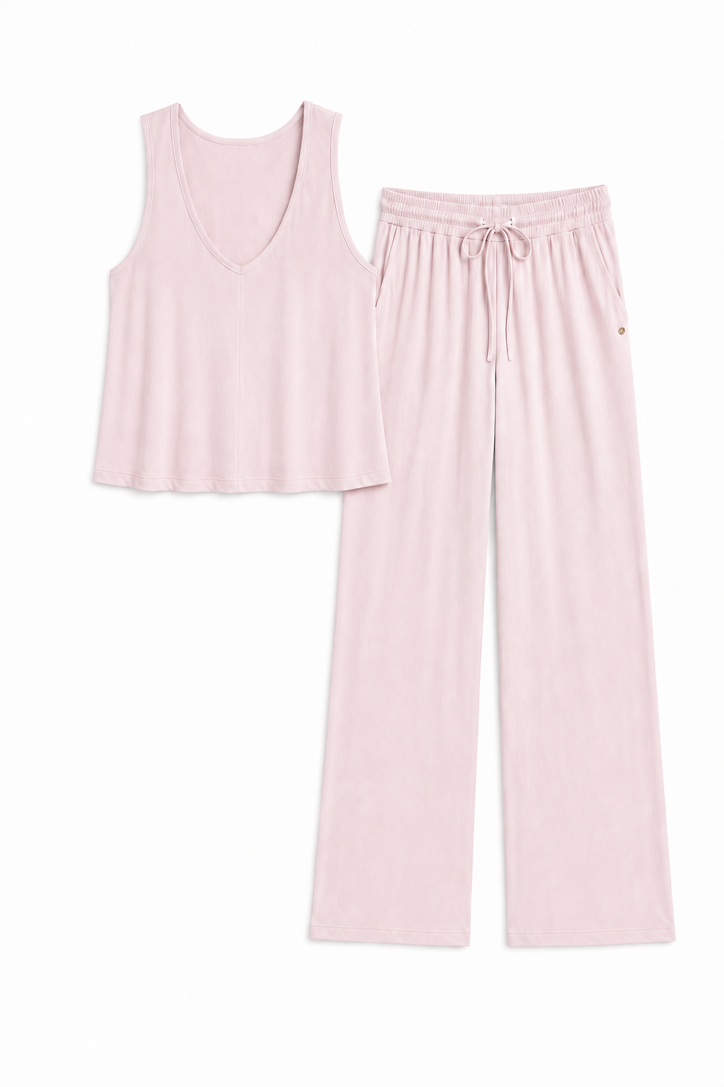 Rib A-line shaped tank & straight leg pant set
