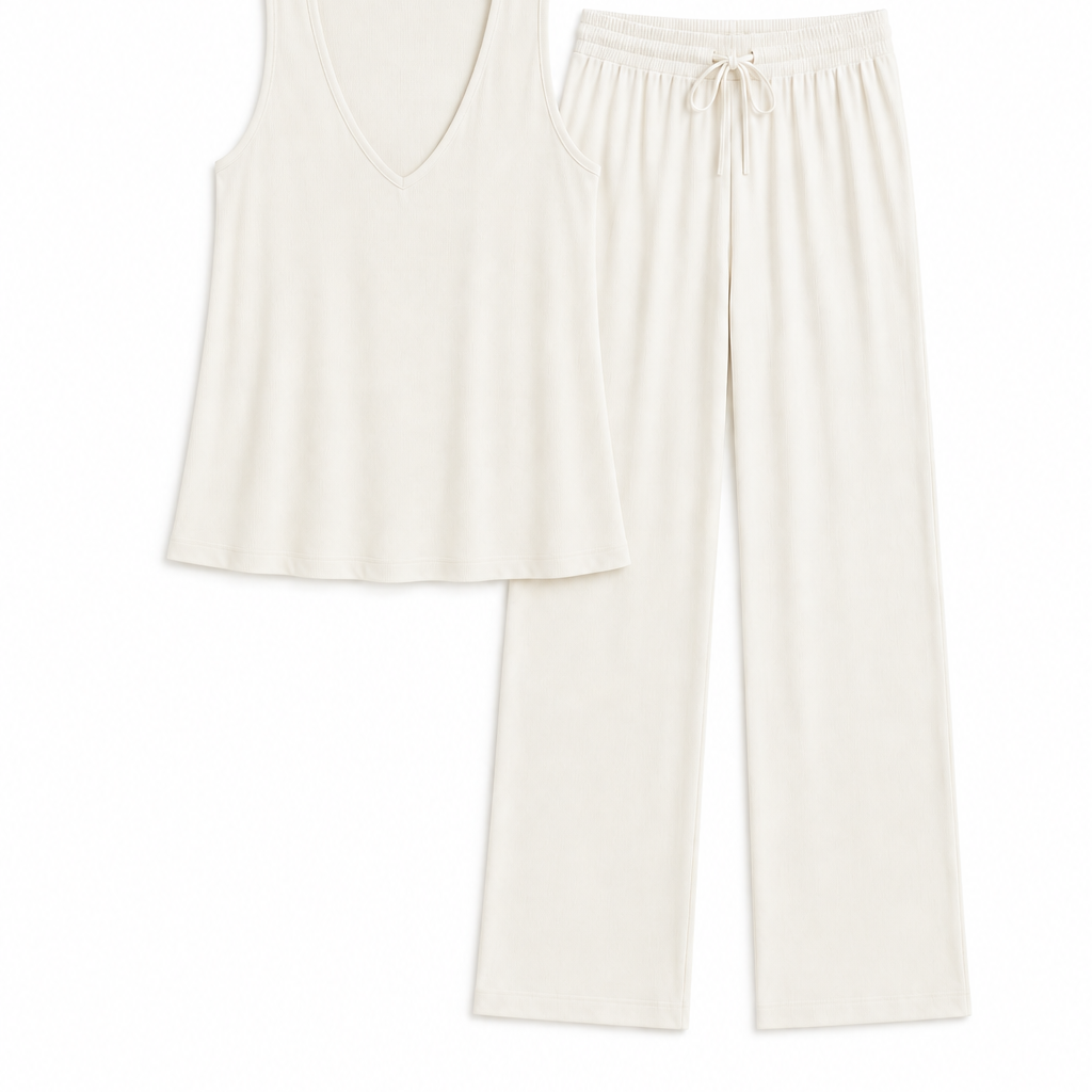 Rib A-line shaped tank & straight leg pant set