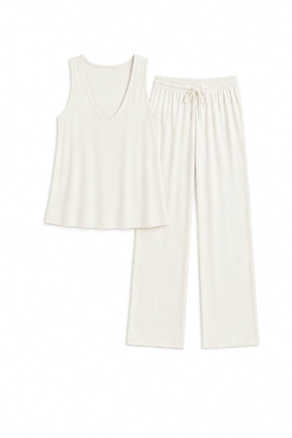 Rib A-line shaped tank & straight leg pant set