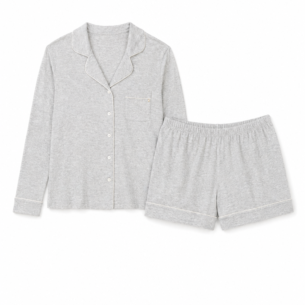 Longe Sleeve Notch Collar Top & Short Set