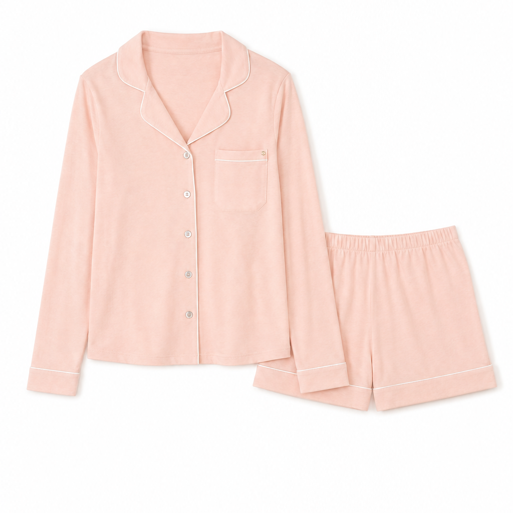 Longe Sleeve Notch Collar Top & Short Set