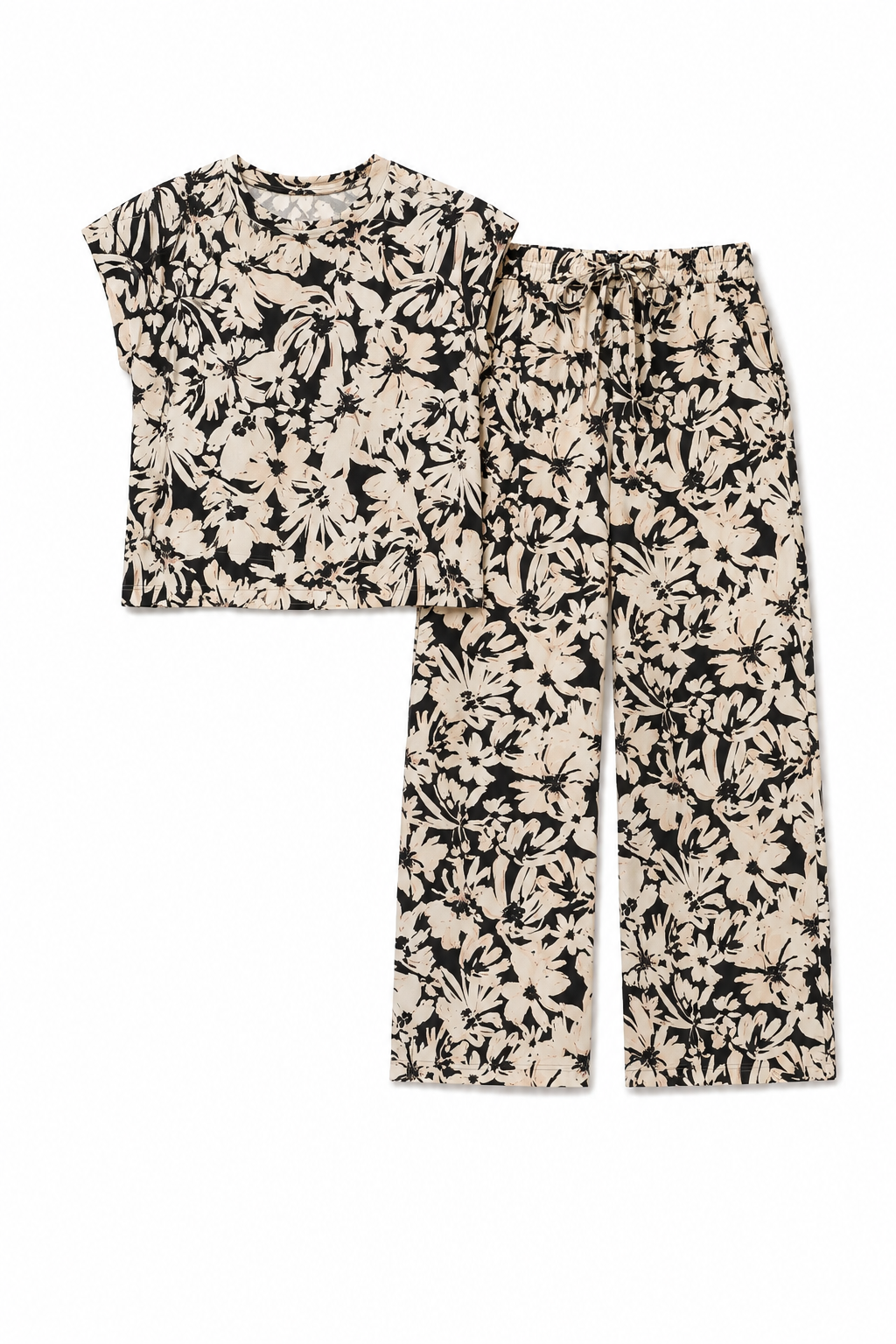 Marble Mock Neck Top With High Waist Pant Set