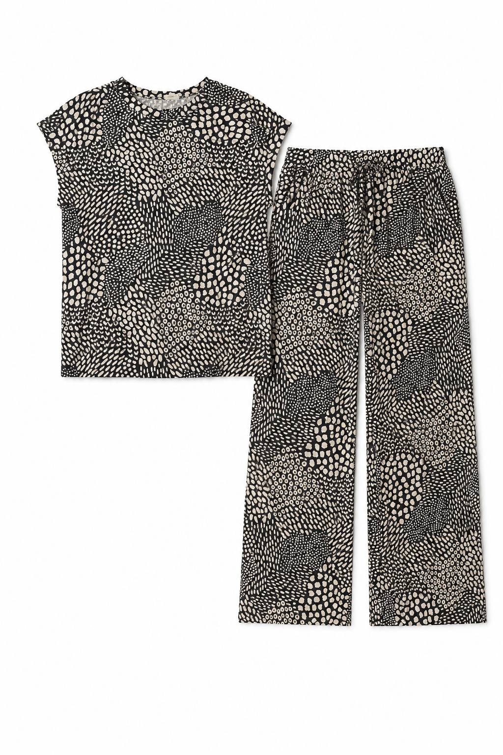Marble Mock Neck Top With High Waist Pant Set